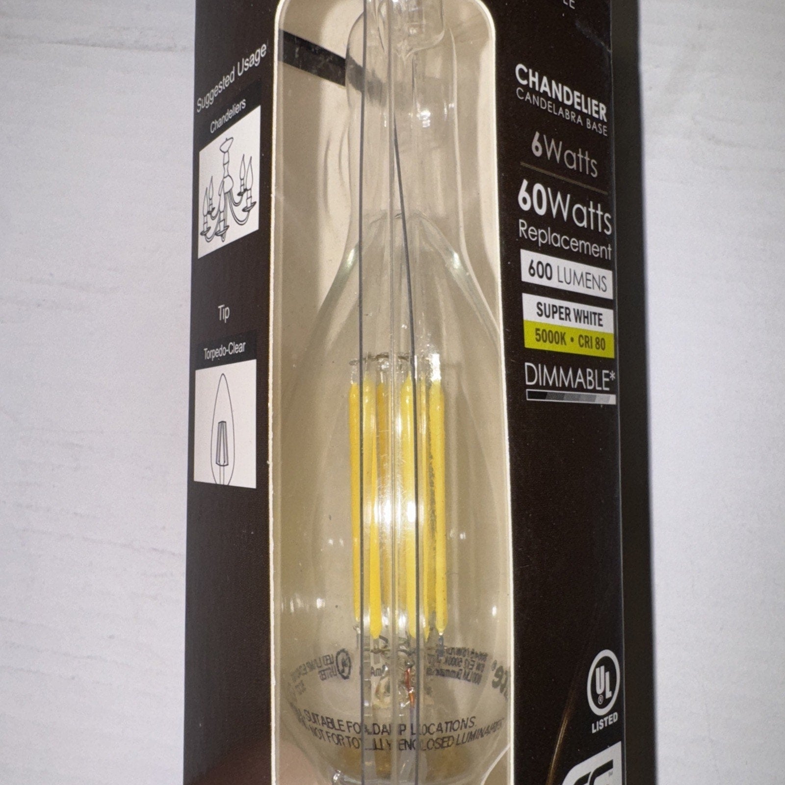 Sunlite Chandelier 6 Watt Item Num.80645 Antique Style 600 Lumens Bulb