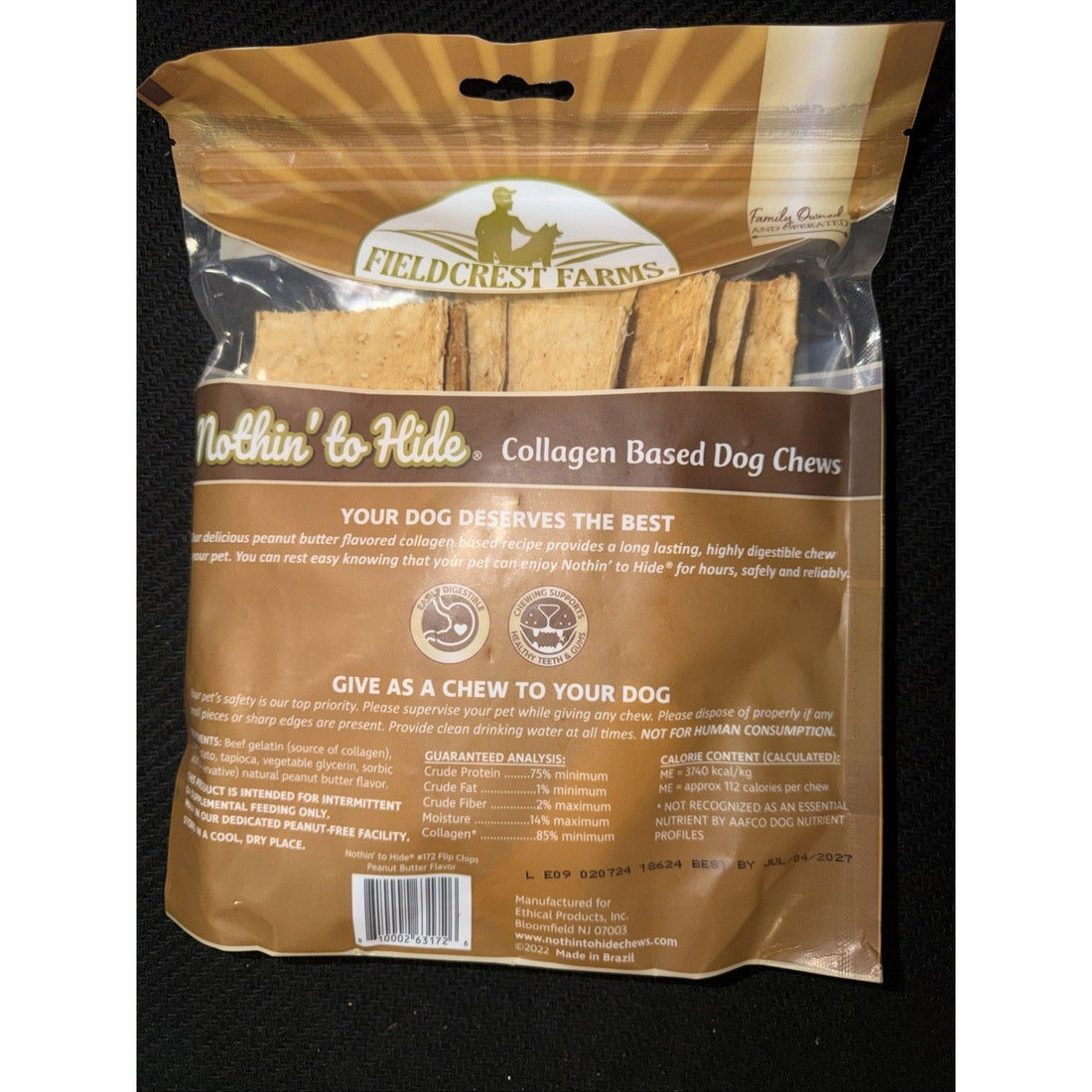 Nothin to Hide Flip Chips Peanut Butter Flavor Dog Chews - All Natural Rawhide Alternative Treats for Dogs