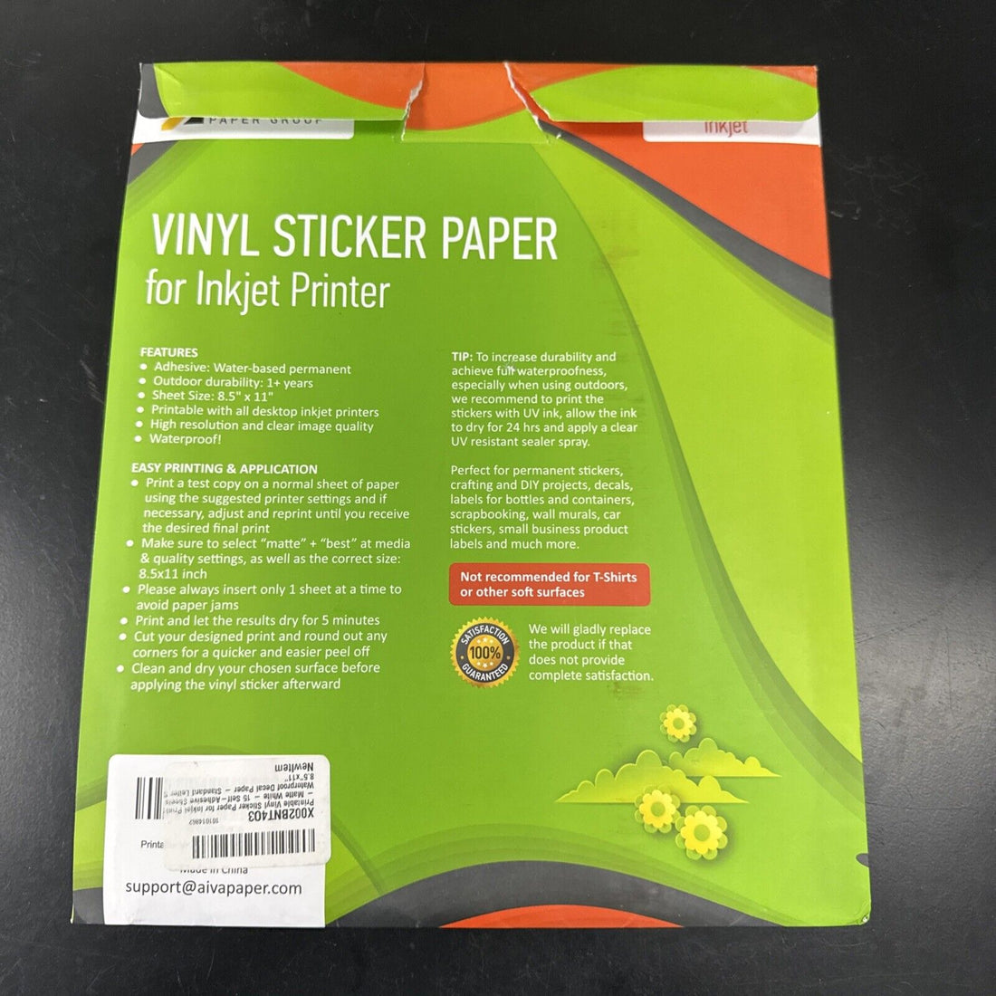 Printable Vinyl Sticker Paper for Inkjet, Matte White, 15 Self-Adhesive Sheets
