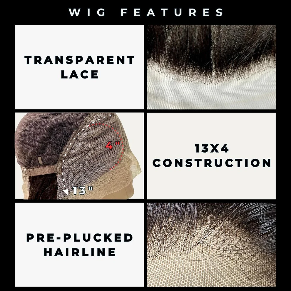 Straight  13x4 Transparent Laced Front Human Hair Wig 22", 130%