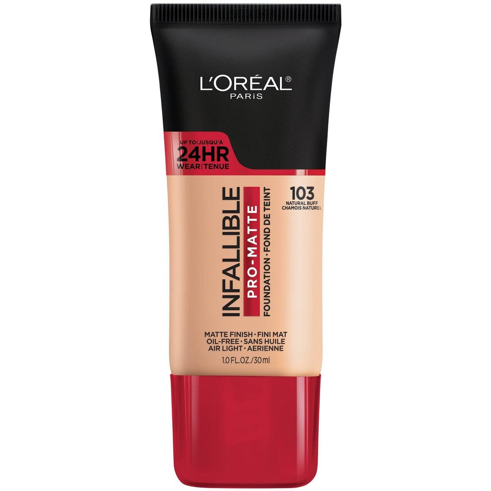 L'Oreal Paris Infallible Pro-Matte Liquid Foundation Makeup, 103 Natural Buff, 1 fl oz