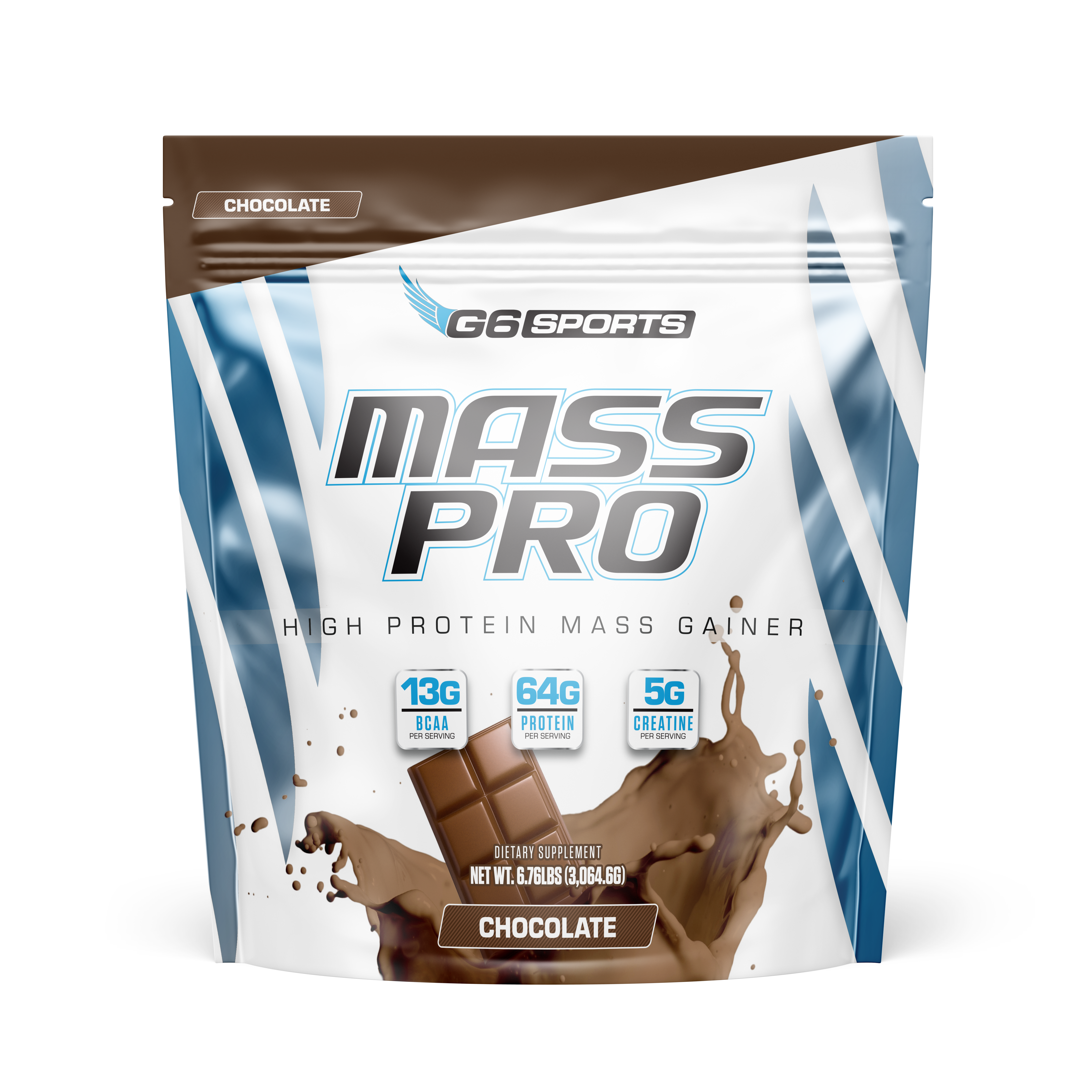 G6 Sports Mass Pro High Protein Mass Gainer — Chocolate, 6.76 lbs (Best By 10/2026)
