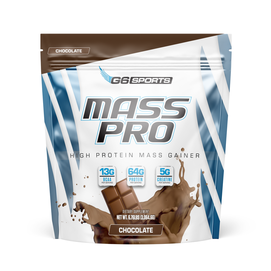 G6 Sports Mass Pro High Protein Mass Gainer — Chocolate, 6.76 lbs (Best By 10/2026)