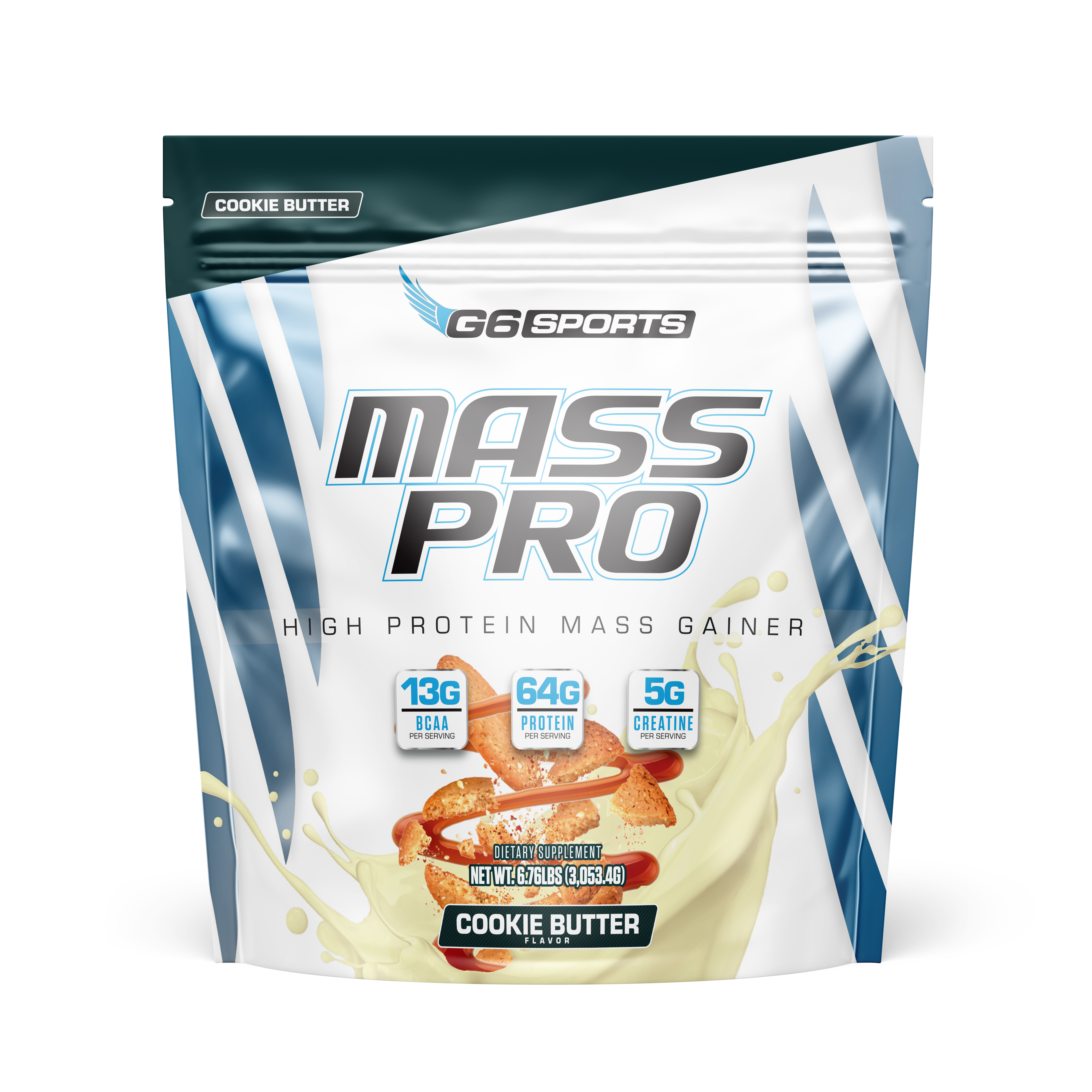 G6 Sports Mass Pro High Protein Mass Gainer — Cookie Butter, 14 Servings (Best By 10/2026)