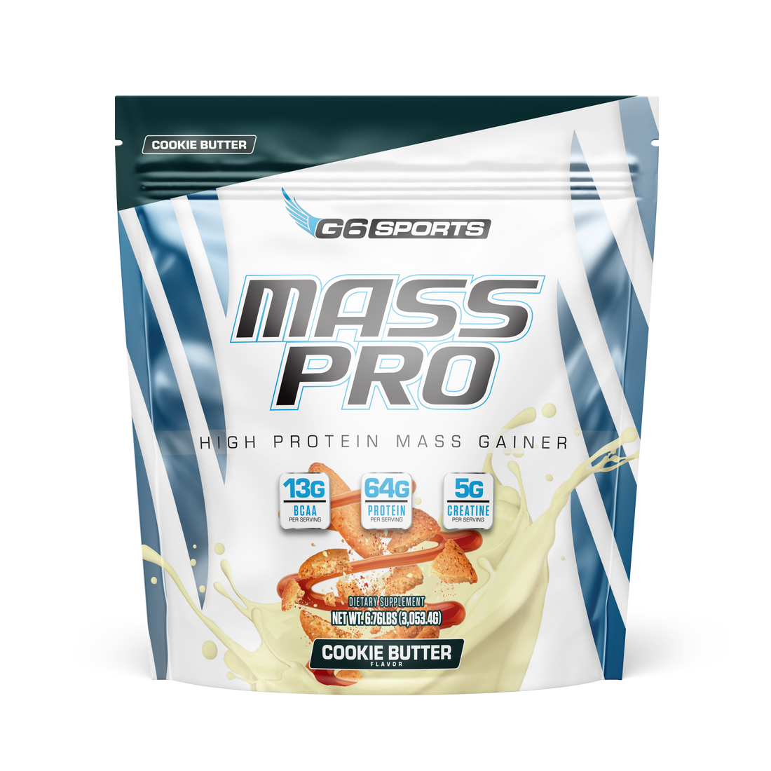 G6 Sports Mass Pro High Protein Mass Gainer — Cookie Butter, 14 Servings (Best By 10/2026)