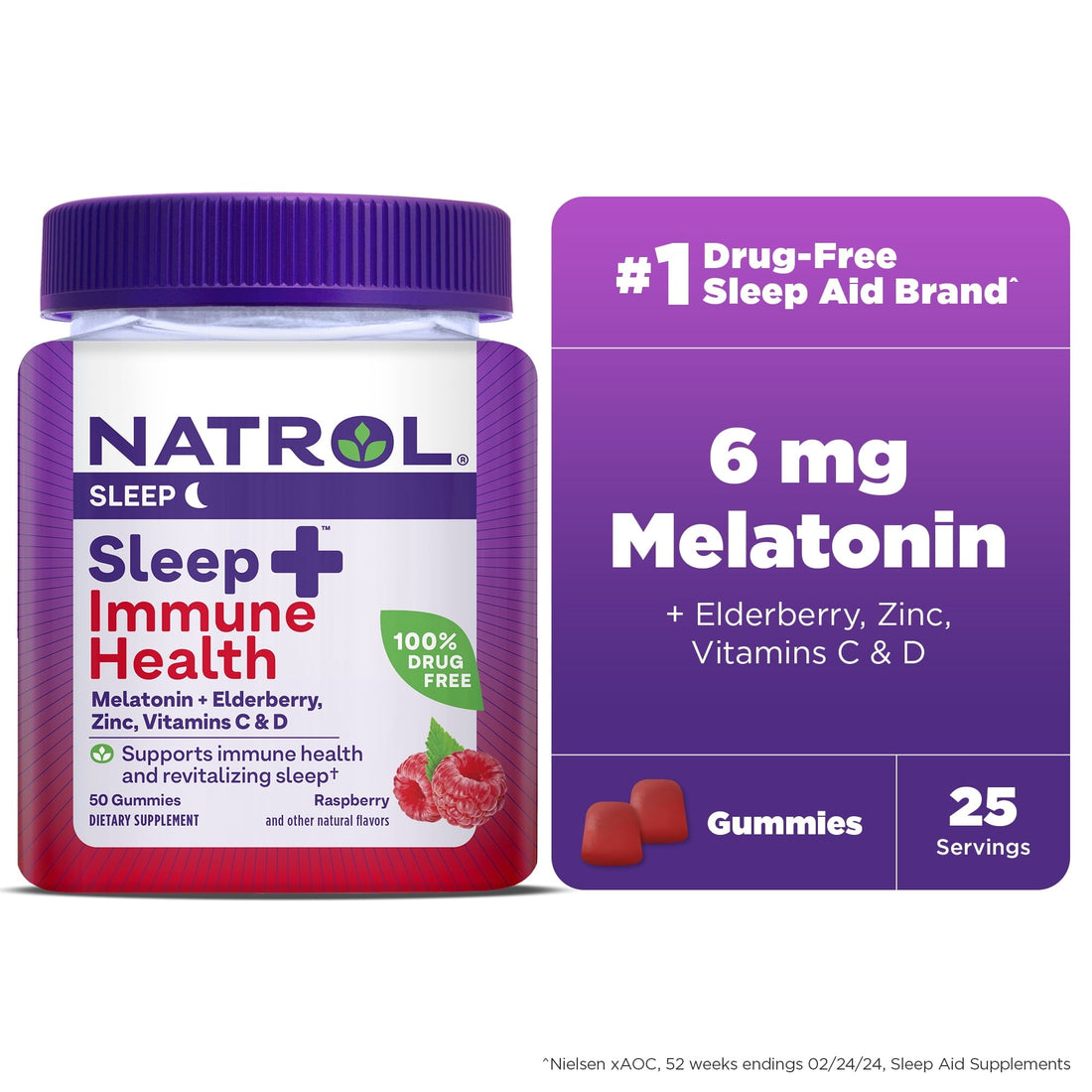 Natrol Sleep+ Immune Health Gummy, Sleep Aid & Immunity Support, 50 Berry Flavored Gummies