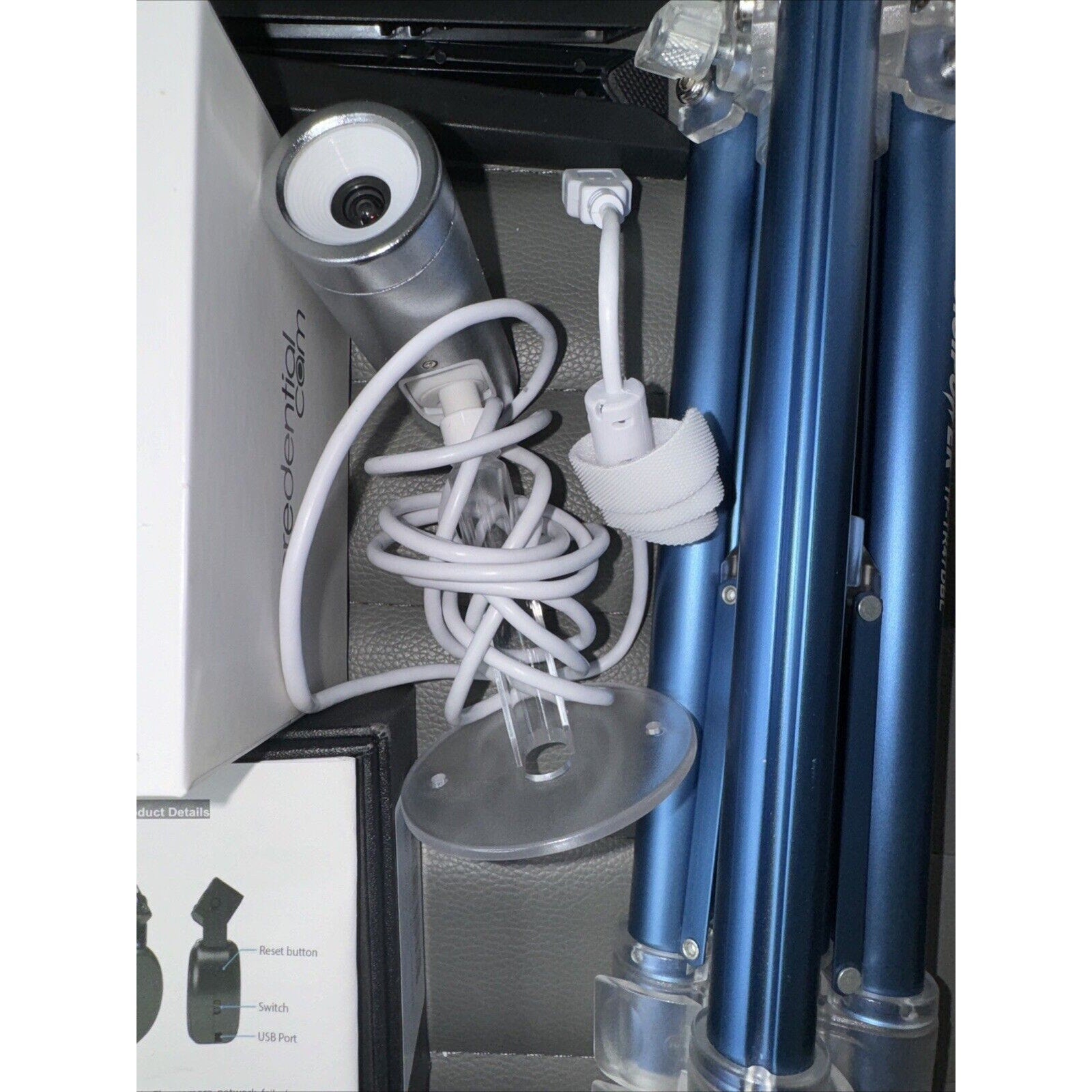 Camera & Tripod Lot — Credential Cam, Blue Aluminum Tripods, Mounts & Accessories