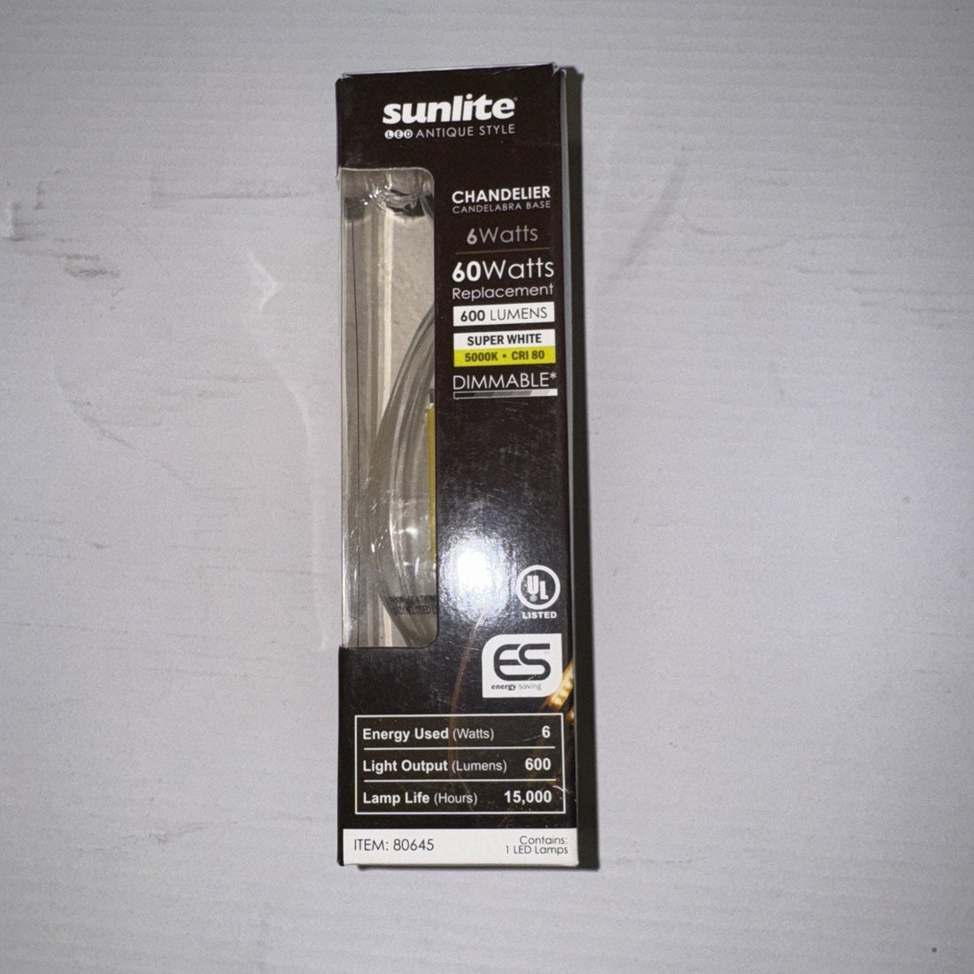 Sunlite Chandelier 6 Watt Item Num.80645 Antique Style 600 Lumens Bulb