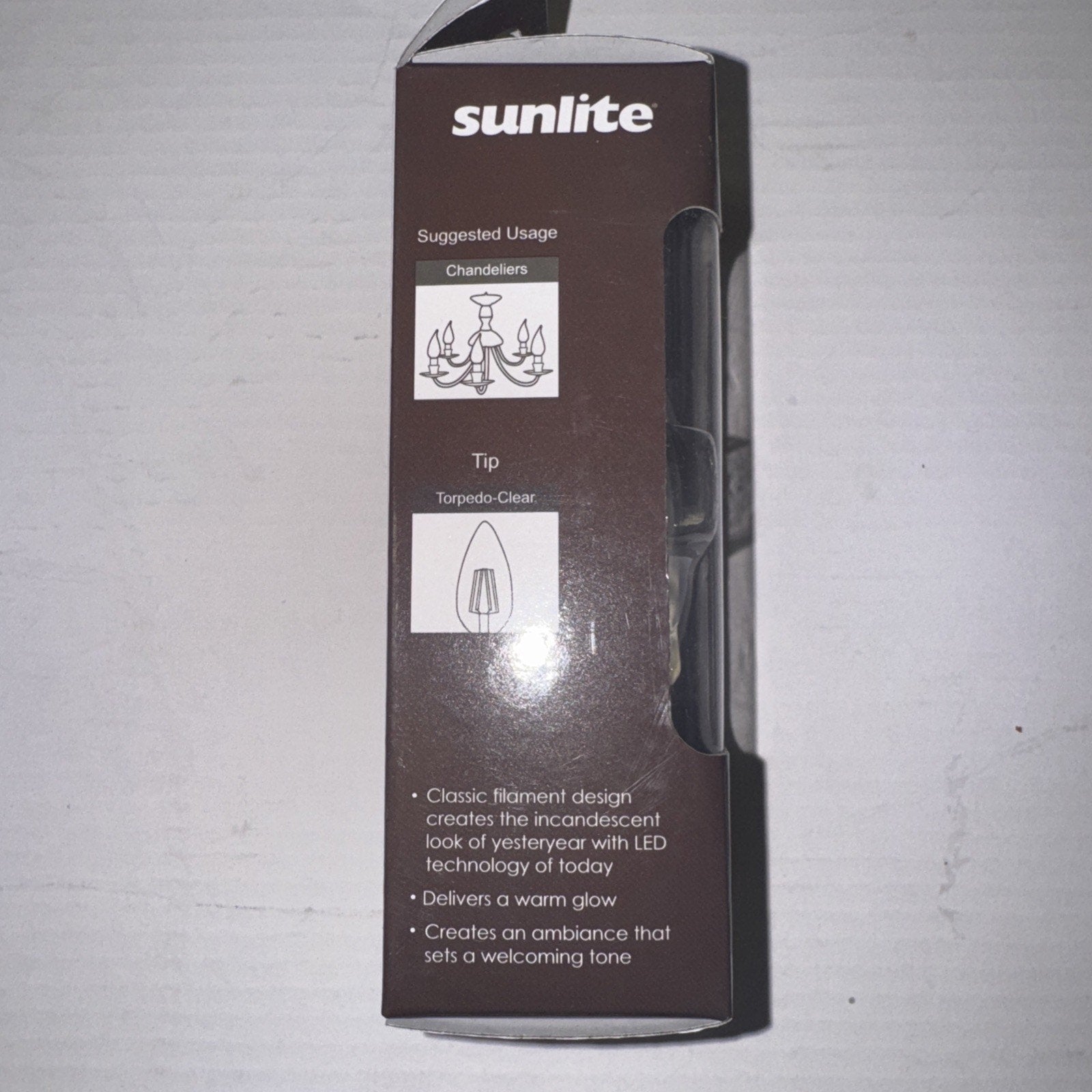 Sunlite LED Filament Chandelier Bulb 4W=40W Torpedo Clear Dim 2700K-Warm White