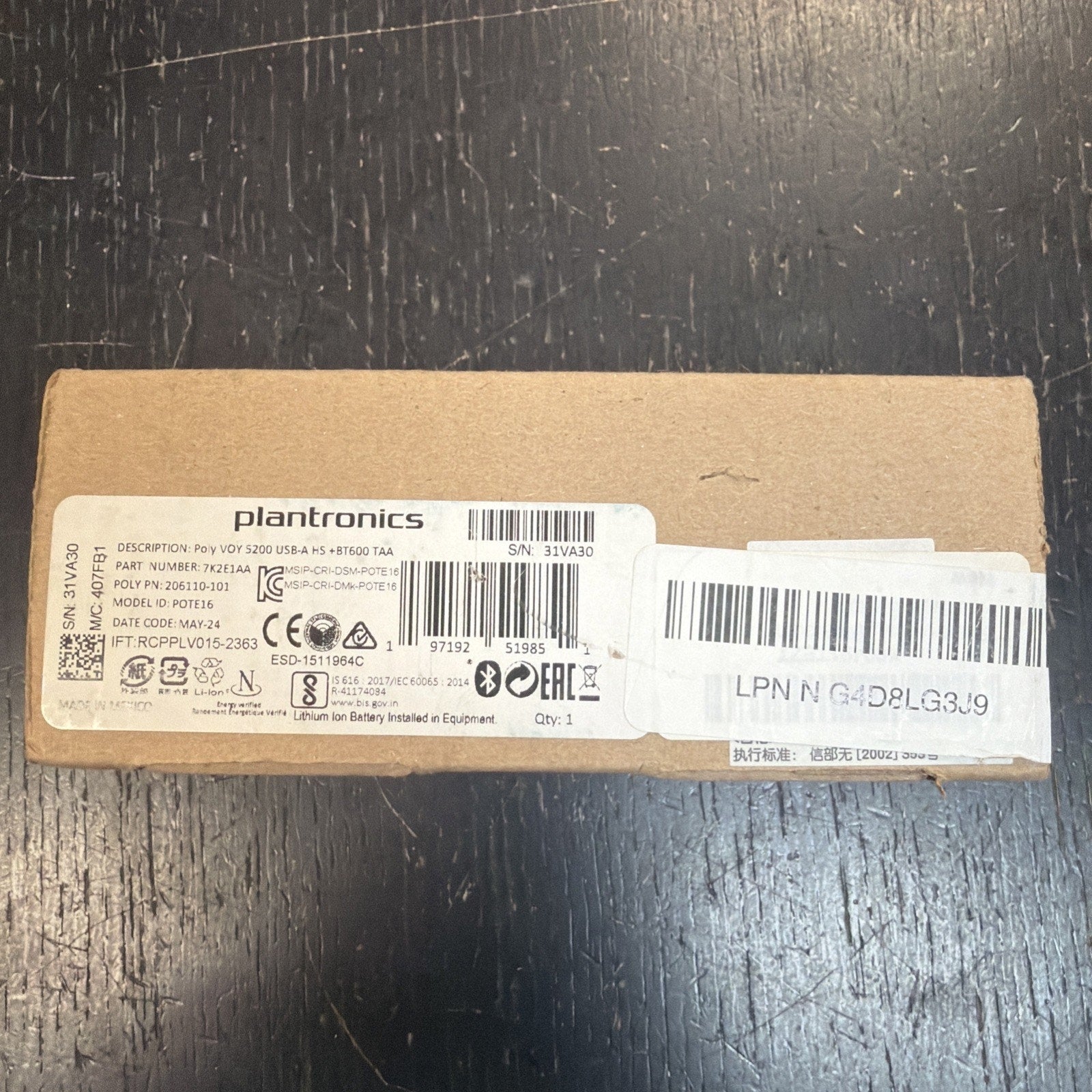HP Poly Voyager 5200 USB-A Wireless Headset 7K2E1AA OPEN BOX