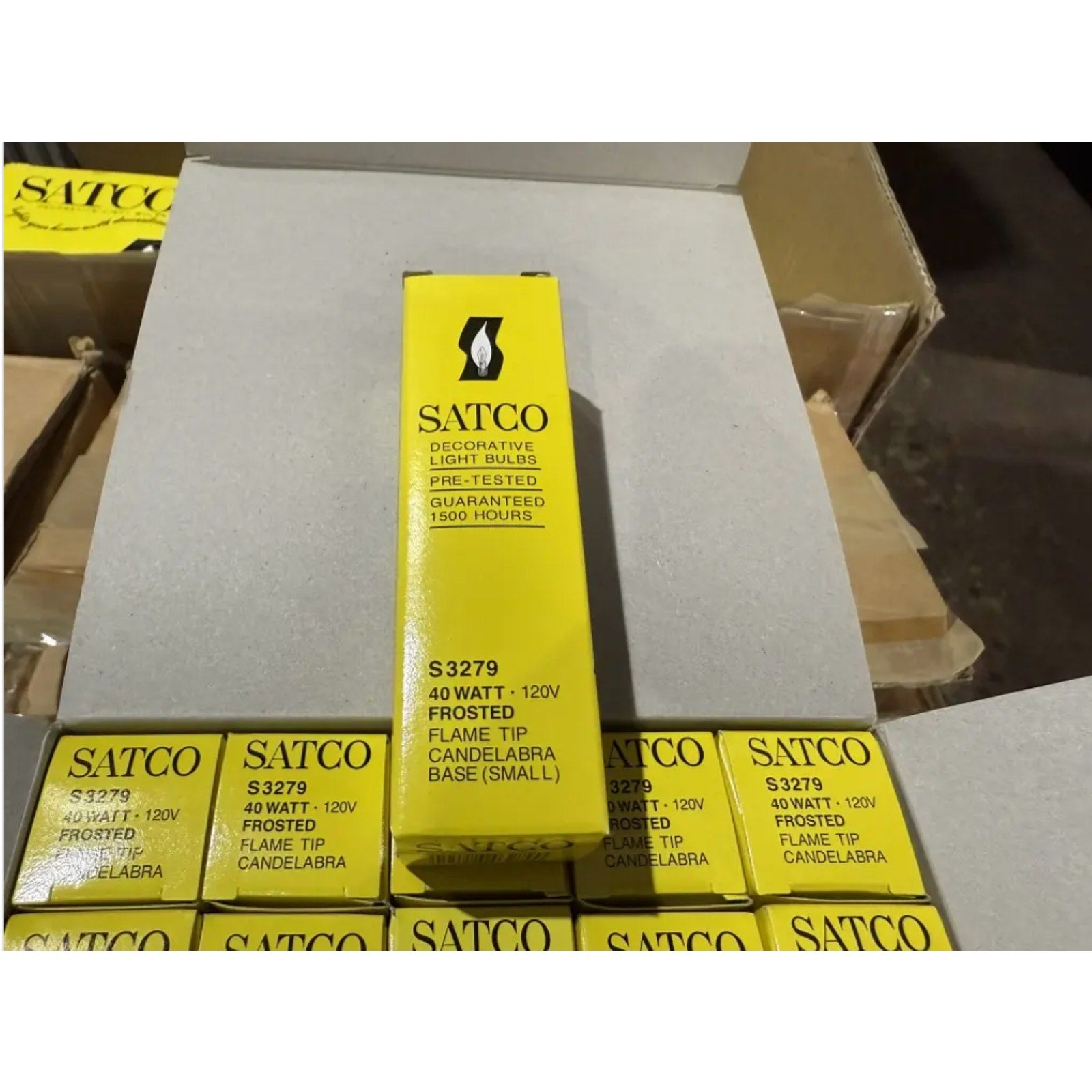 Satco S3279 Candelabra Base Bulbs 40W 120V Frosted Flame Tip Pack of 25