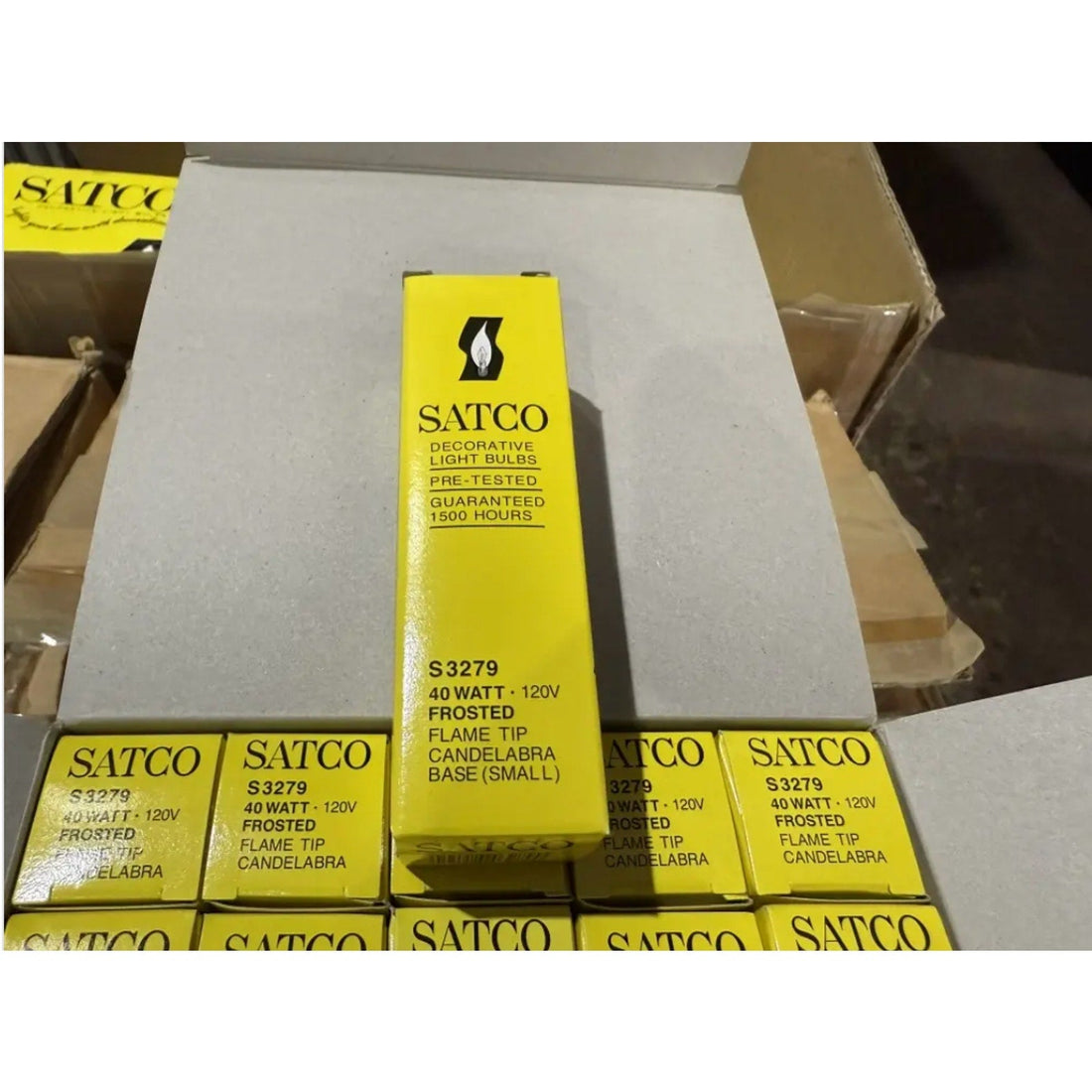 Satco S3279 Candelabra Base Bulbs 40W 120V Frosted Flame Tip Pack of 25