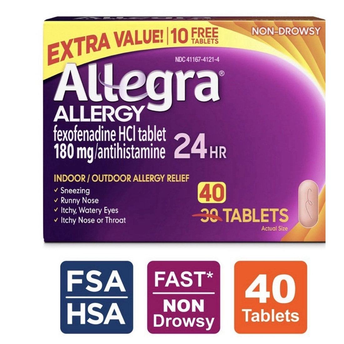 Allegra 24HR Allergy Relief, 180mg, 40 Tablets