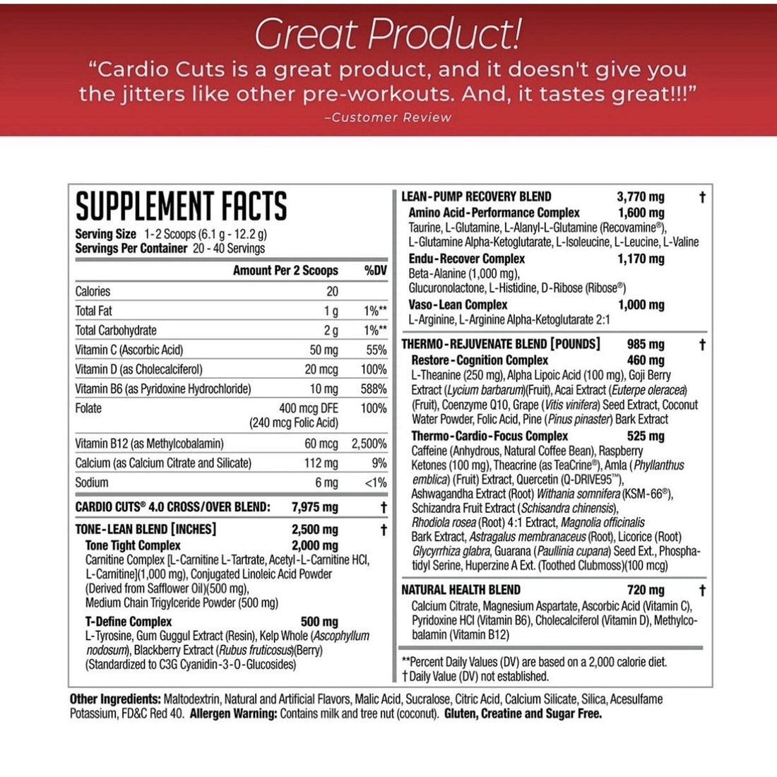 Cardio Cuts NDS Nutrition 4.0 Pre Cardio &weight Loss- Exp11/27