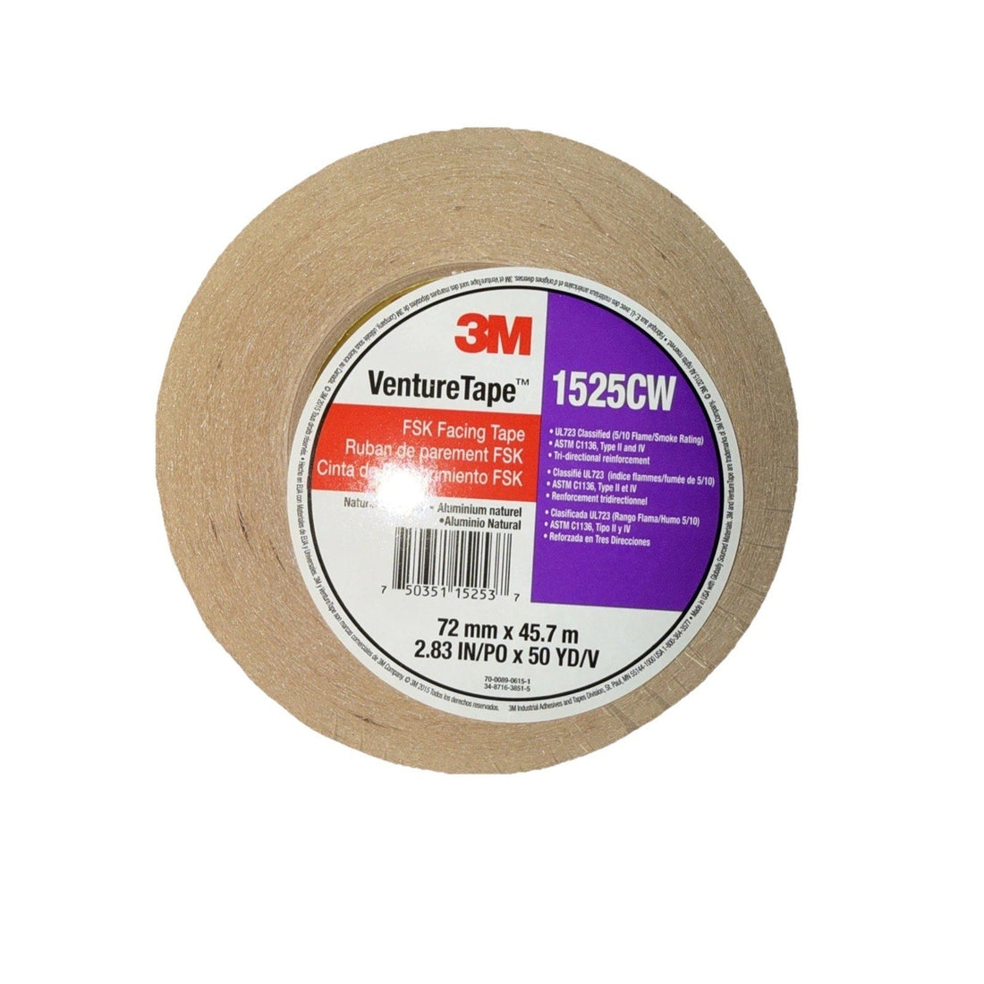 3M Venture Tape FSK Facing Tape 1525CW Silver, 72mm x 45.7M (2.83" X 50 yards)