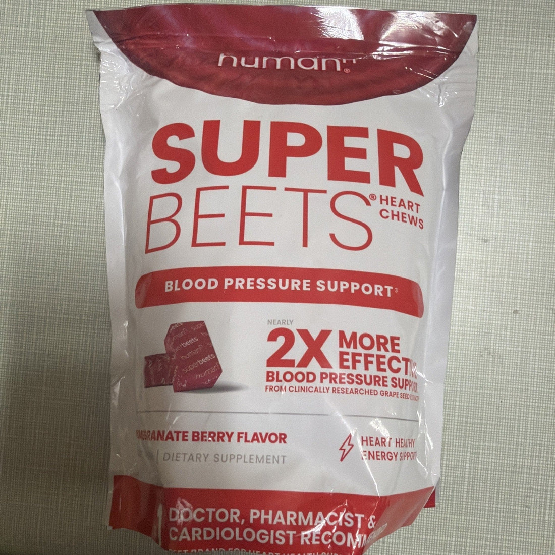 Superbeets Heart Chews, Nitric Oxide & Blood Pressure Support, 60 Count