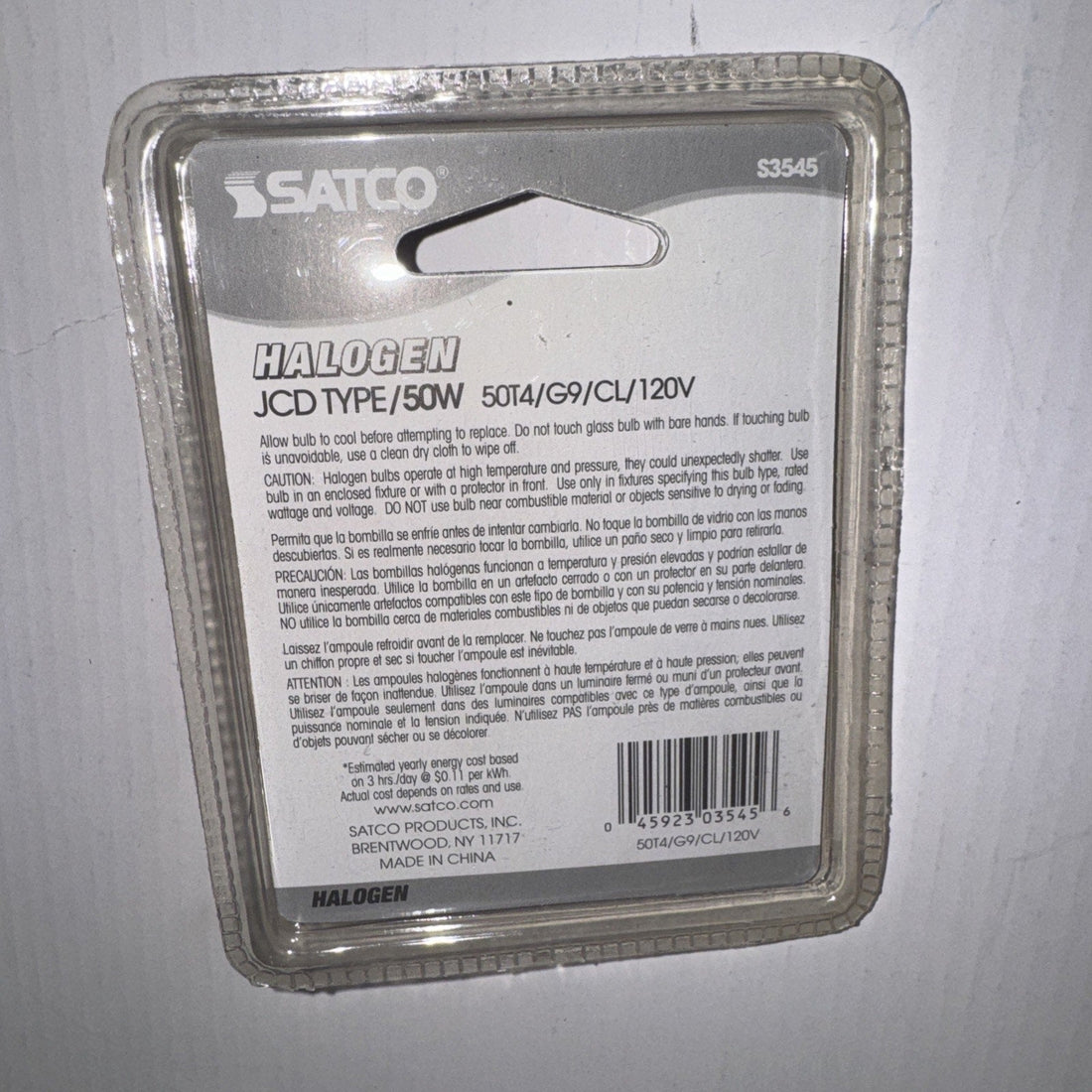 Satco S3545 1/Card 120V 50-Watt T4 G9 Base Light Bulb, Clear