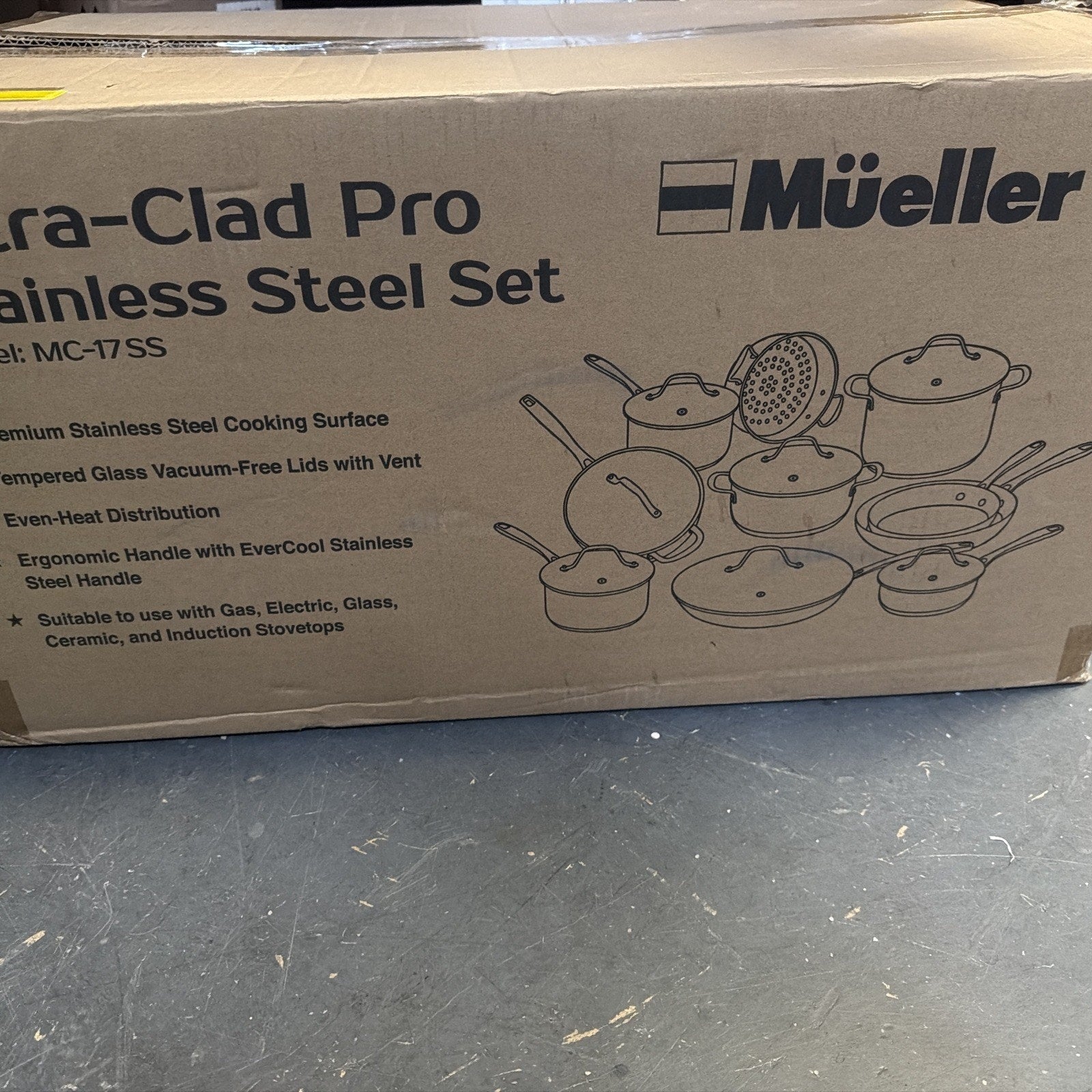 Mueller Pots and Pans Set 17-Piece, Ultra-Clad Pro Stainless Steel Cookware Set