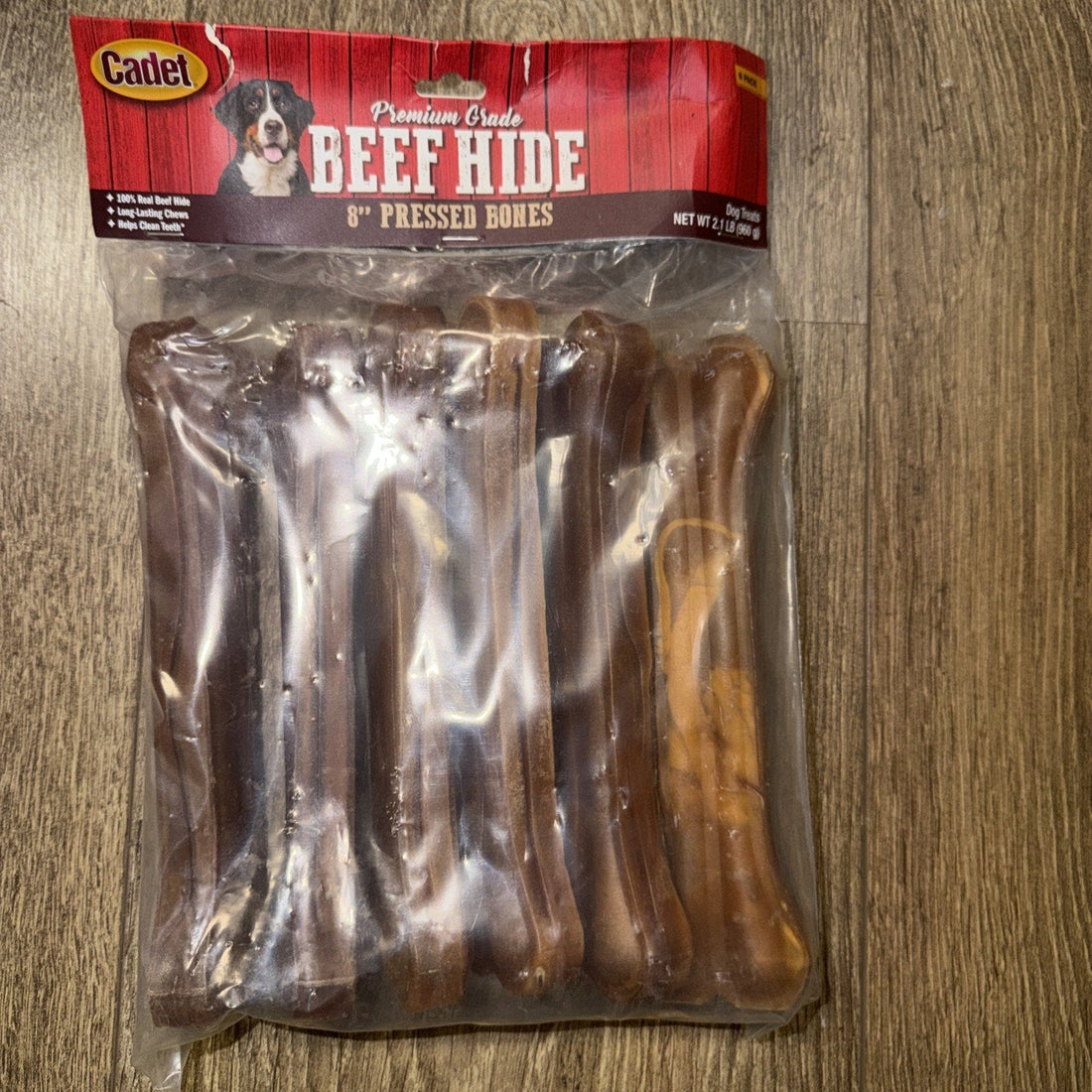 Cadet Pressed Beef Hide Dog Bones — 8 Inch Long-Lasting Rawhide Chews (Best By 9/2026)