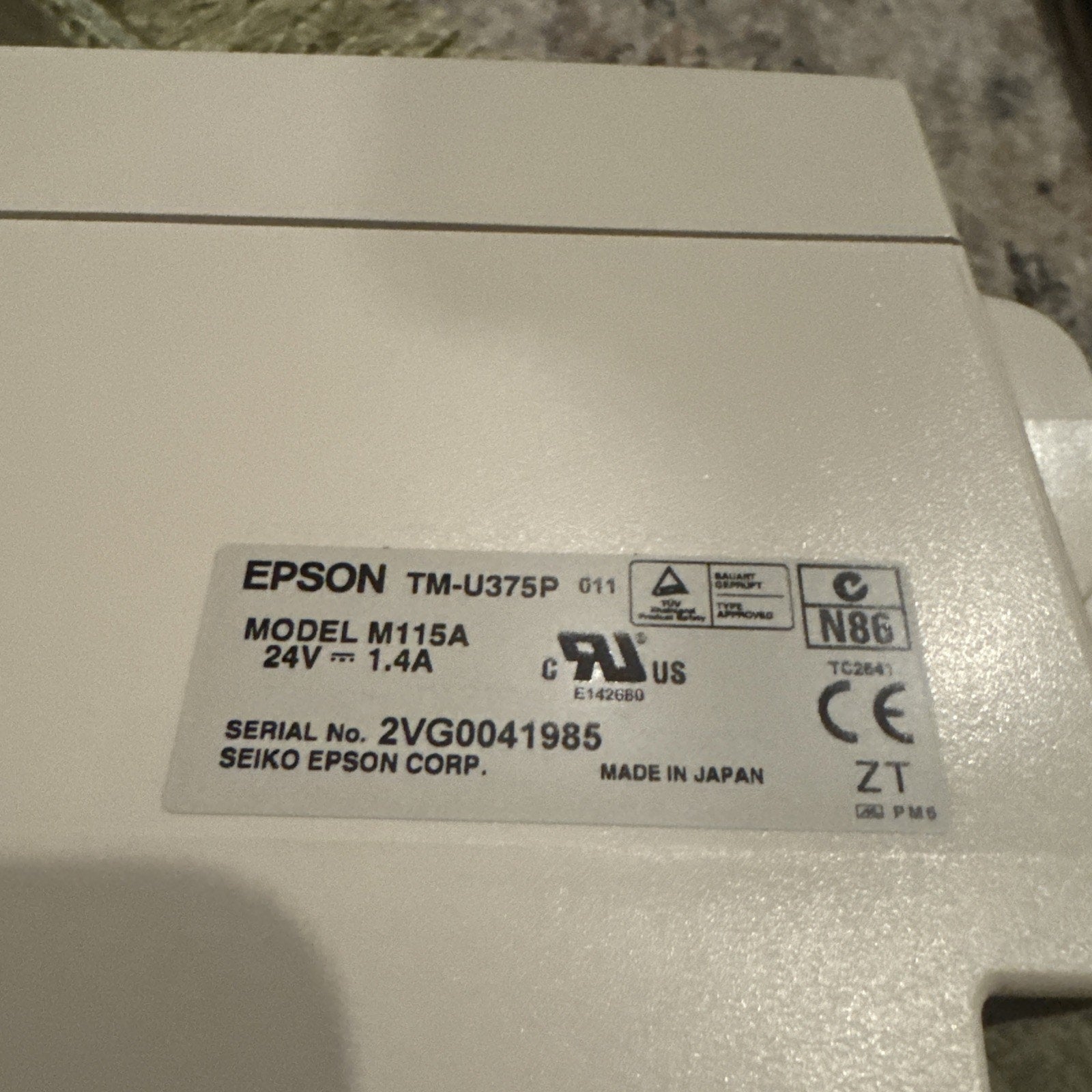 Epson TM-U375P M115A Dot Matrix POS Receipt Printer, No Power Adapter