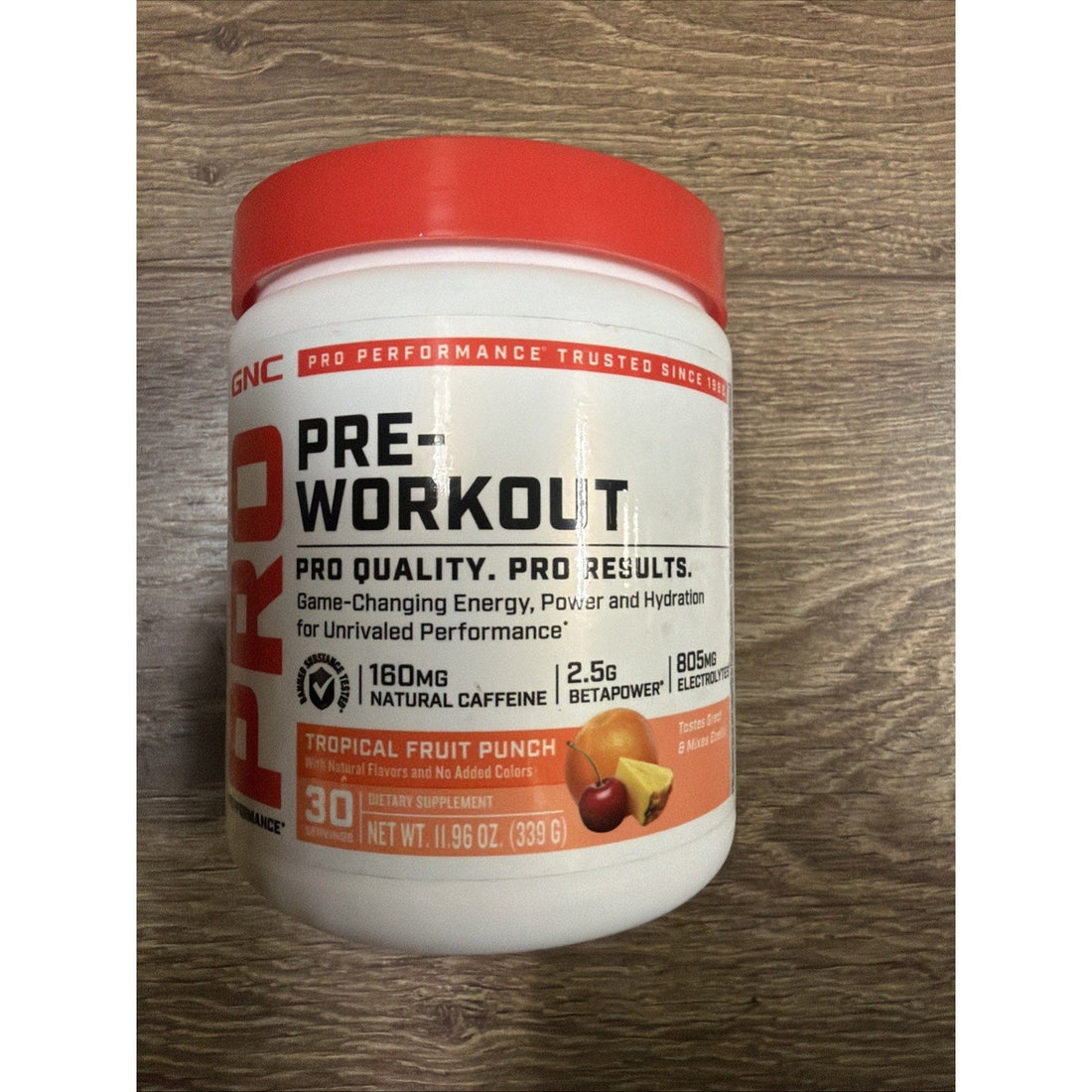 GNC Pro Pre Workout Tropical Fruit Punch 30 Servings Energy Performance 11.96 Oz