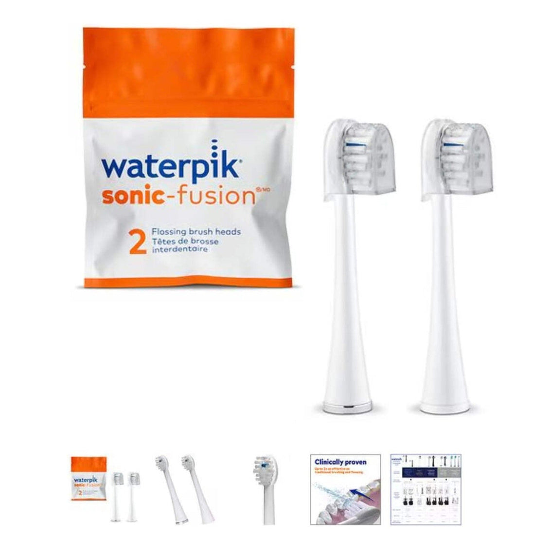 Waterpik Genuine Full Size Replacement Brush Heads with Covers for Sonic-Fusion