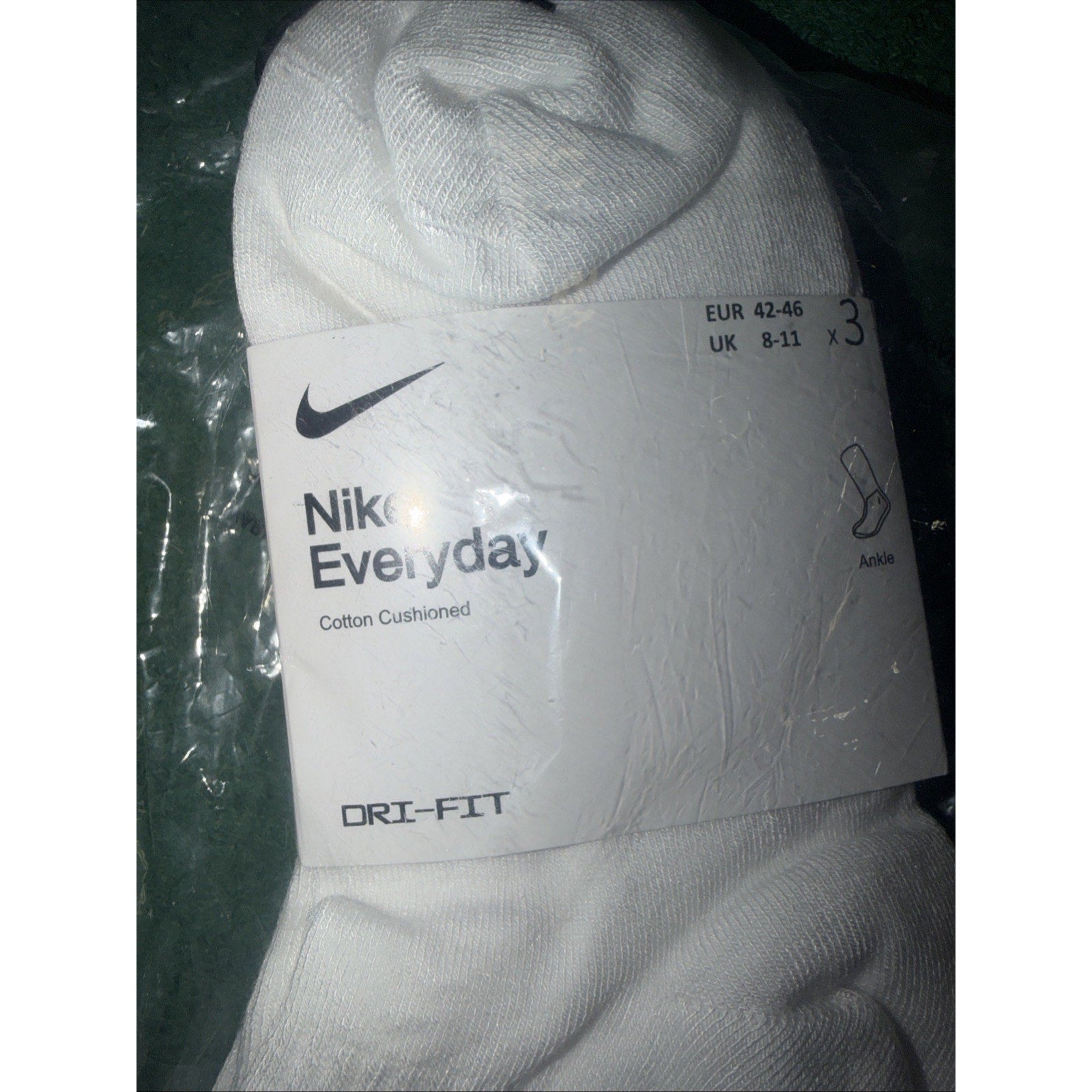 Nike 3pk Men’s Everyday Training Dri-Fit Ankle Socks, Size L - White Color