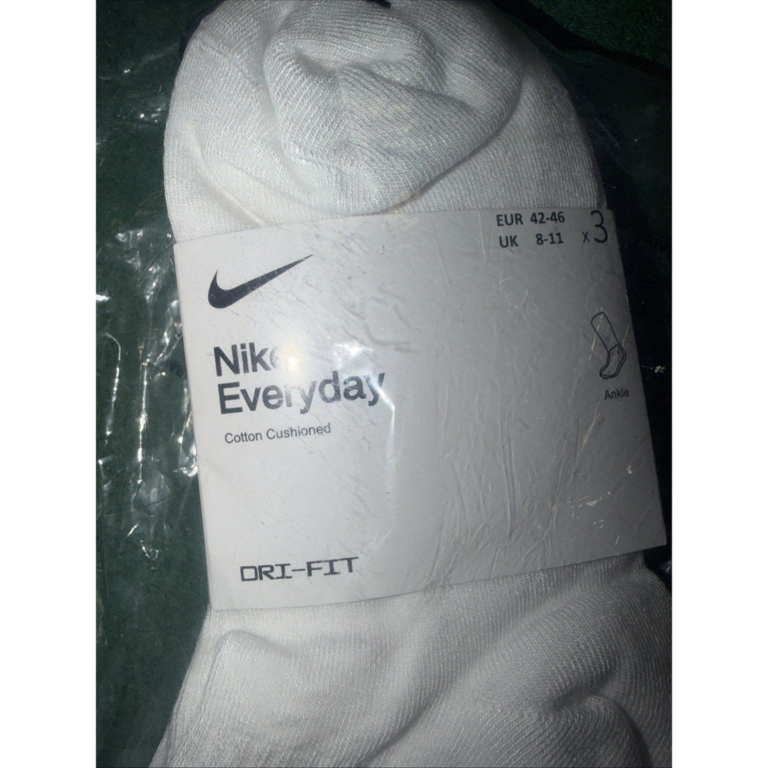 Nike 3pk Men’s Everyday Training Dri-Fit Ankle Socks, Size L - White Color