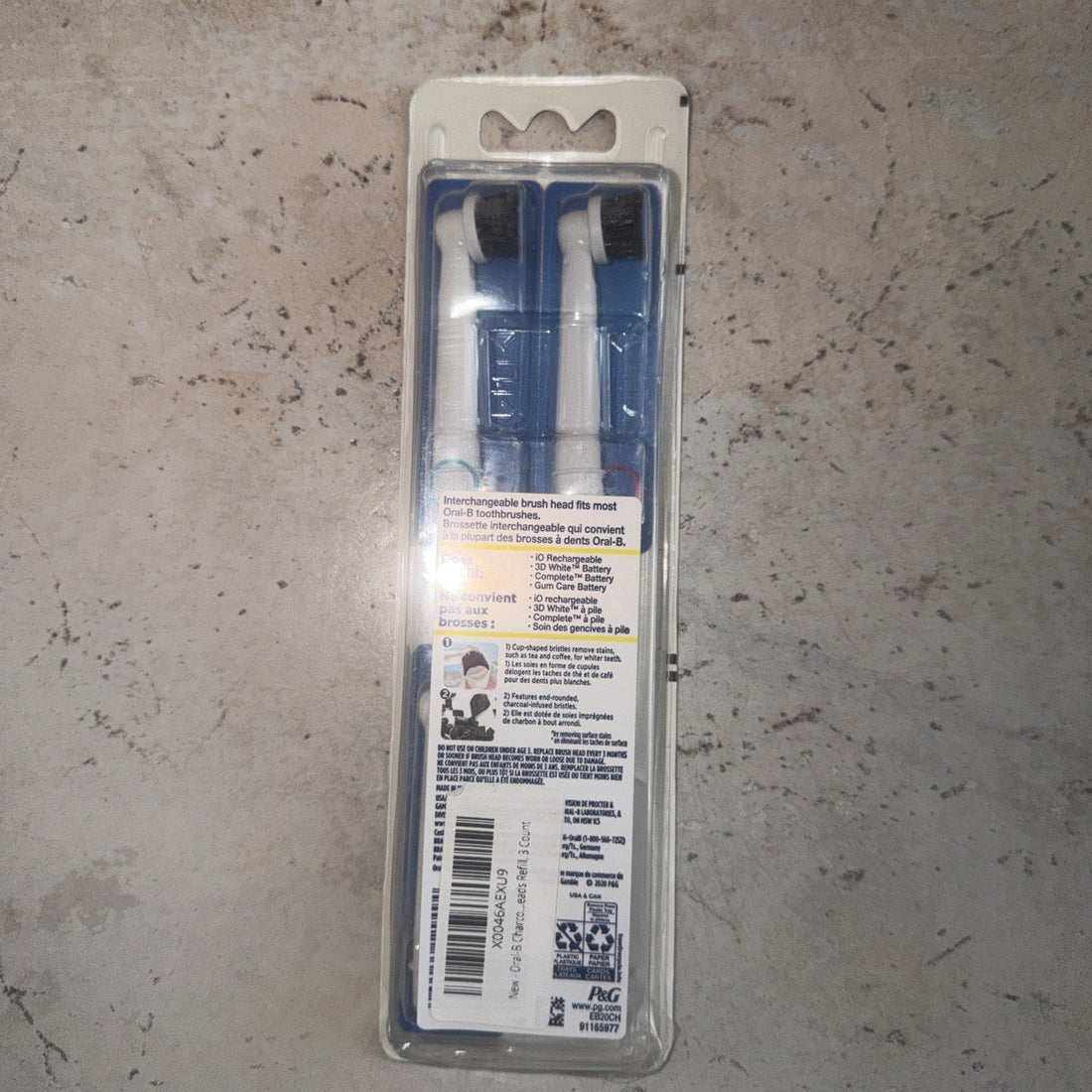 Oral-B Charcoal Infused Replacement Tooth Brush 3 Heads Whitening GENUINE NEW