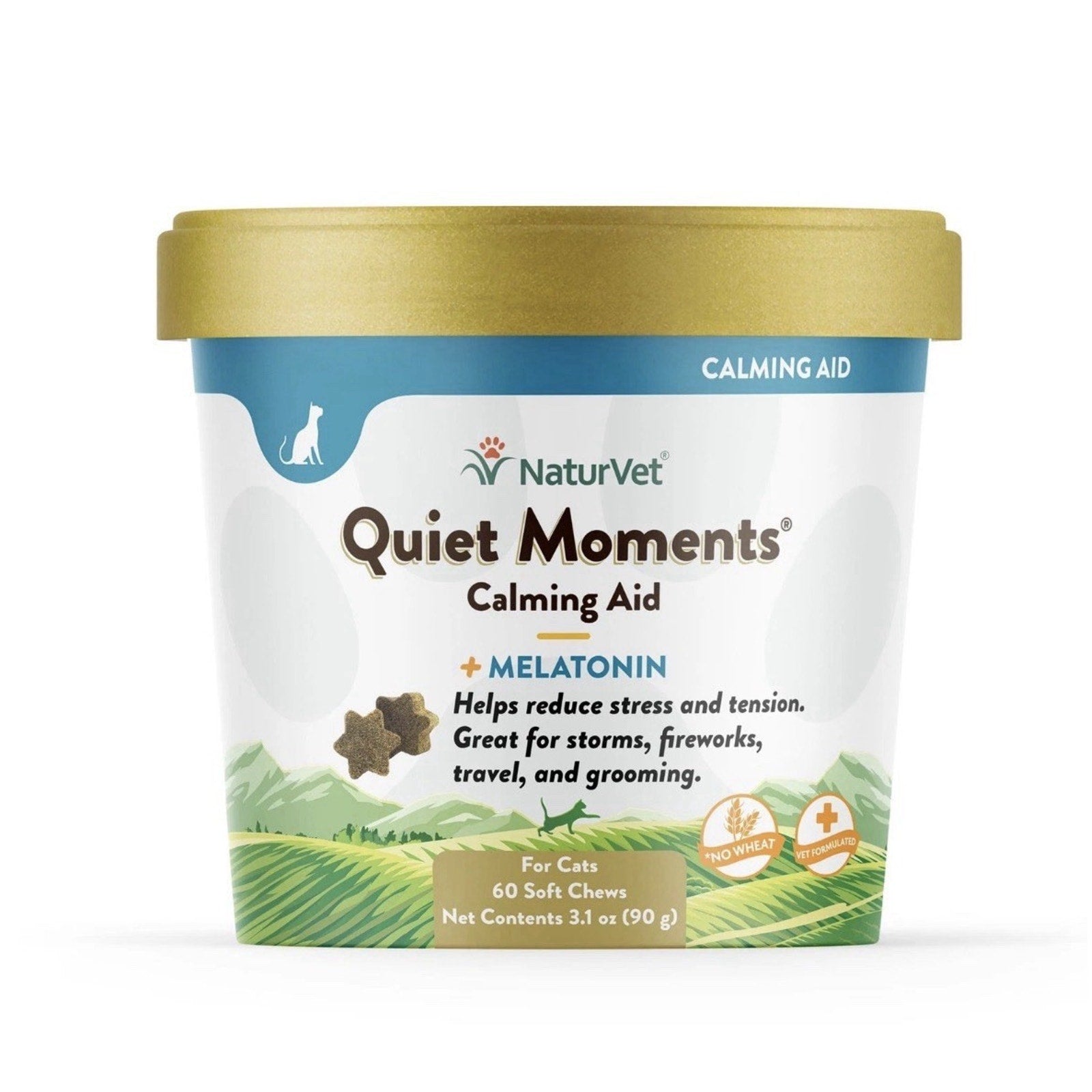 6X NaturVet Quiet Moments Calming Aid + Melatonin Soft Chews for Cats 60ct