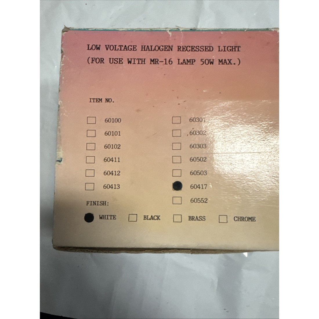 60417 Low Voltage Halogen Recessed Light Fixture MR16 50W Max White NOS