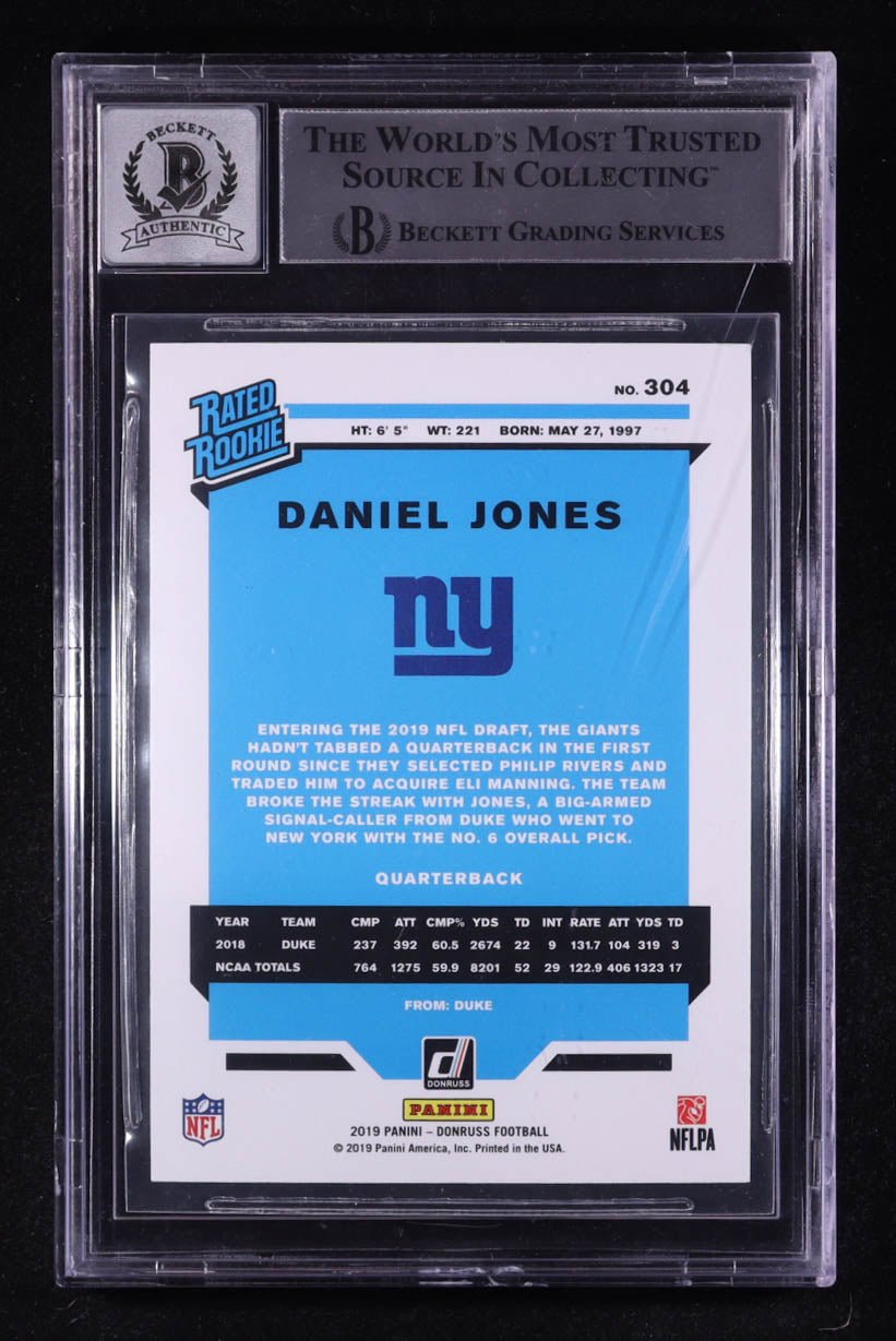 Daniel Jones 2019 Donruss Rookie Card 304 Signed Beckett BAS 9 Auto 10