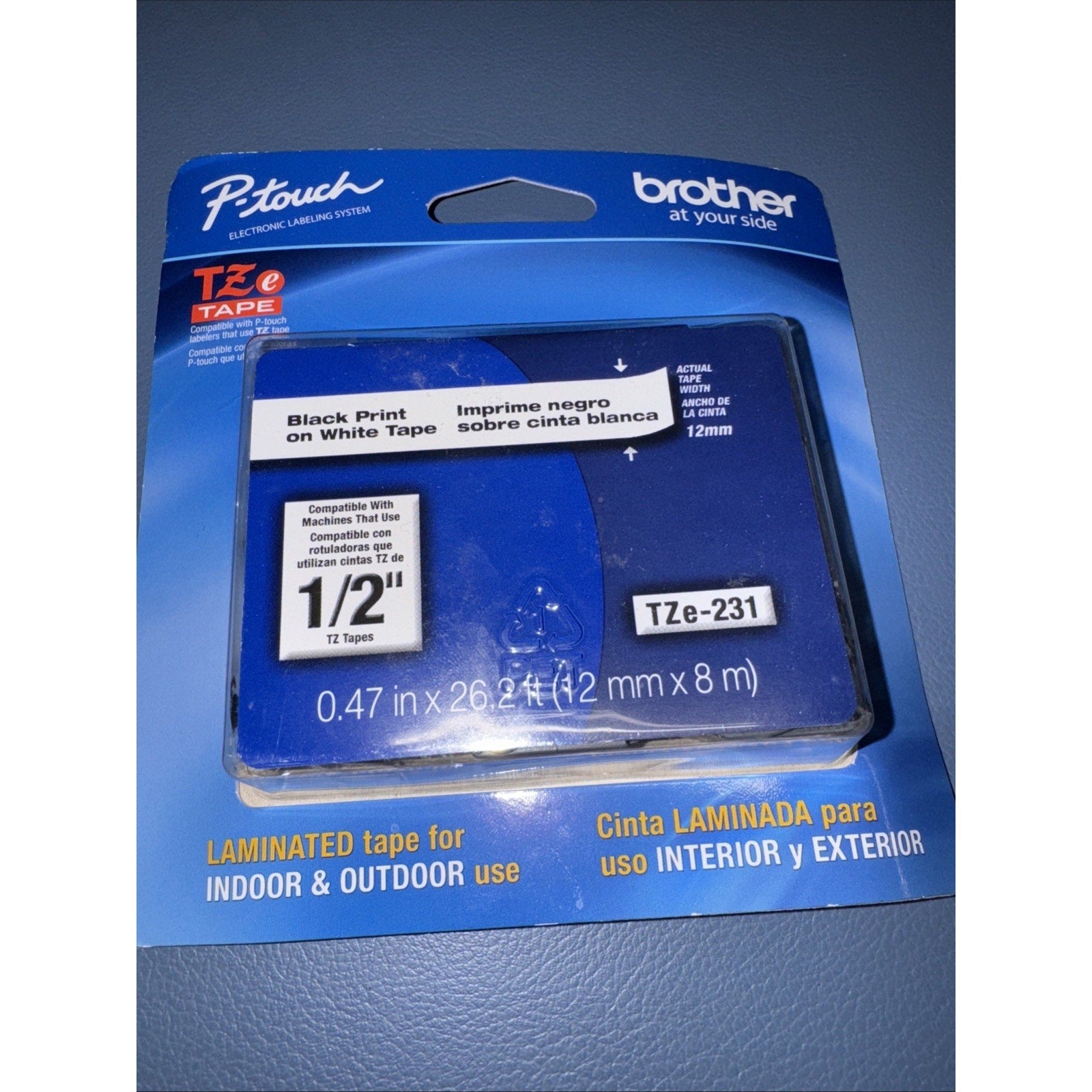 Brother TZE231 Black Print on White Laminated Tape for P-touch Label Maker