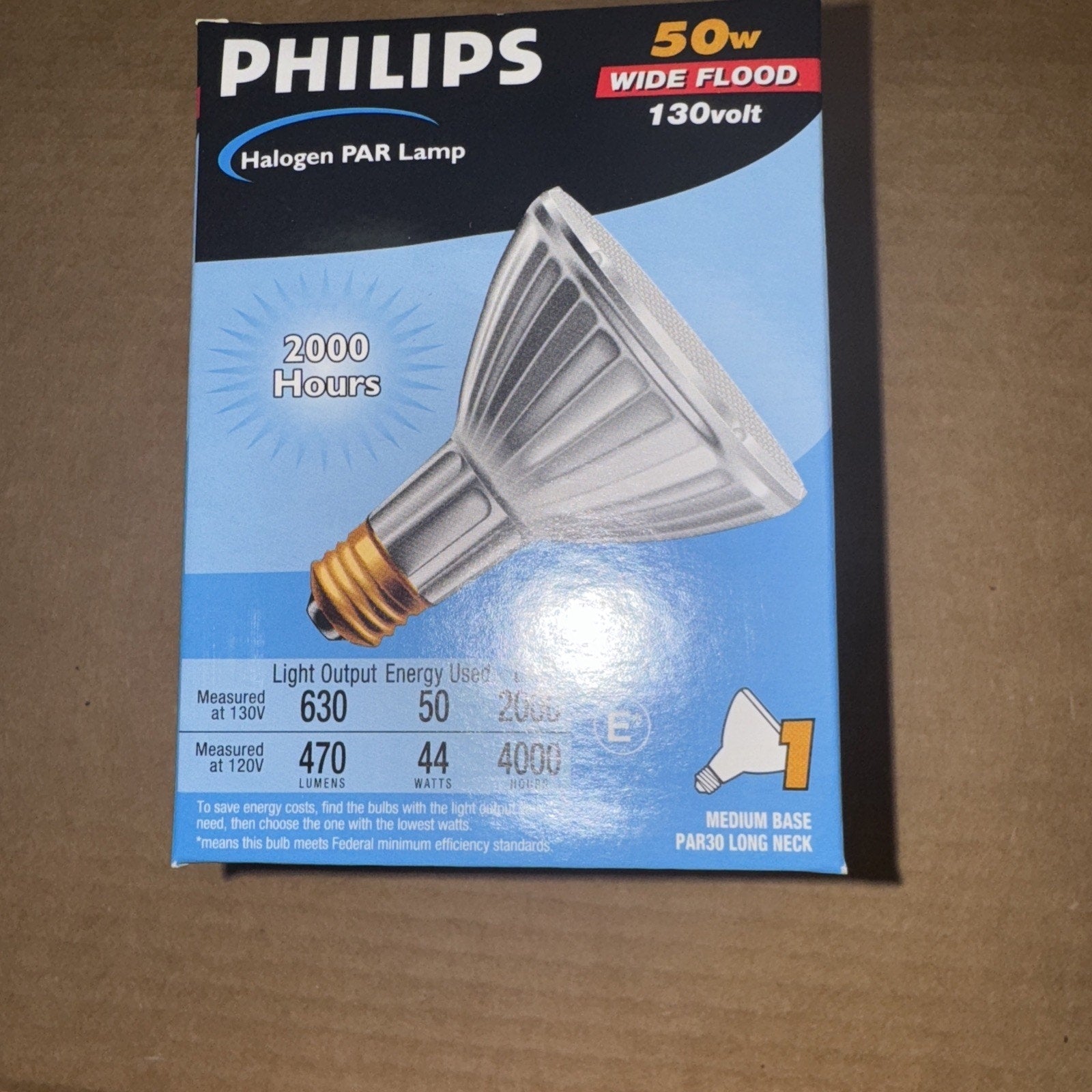 Philips Halogen Wide Flood Light, 50W PAR30, 2000 Hr, 470 Lumens