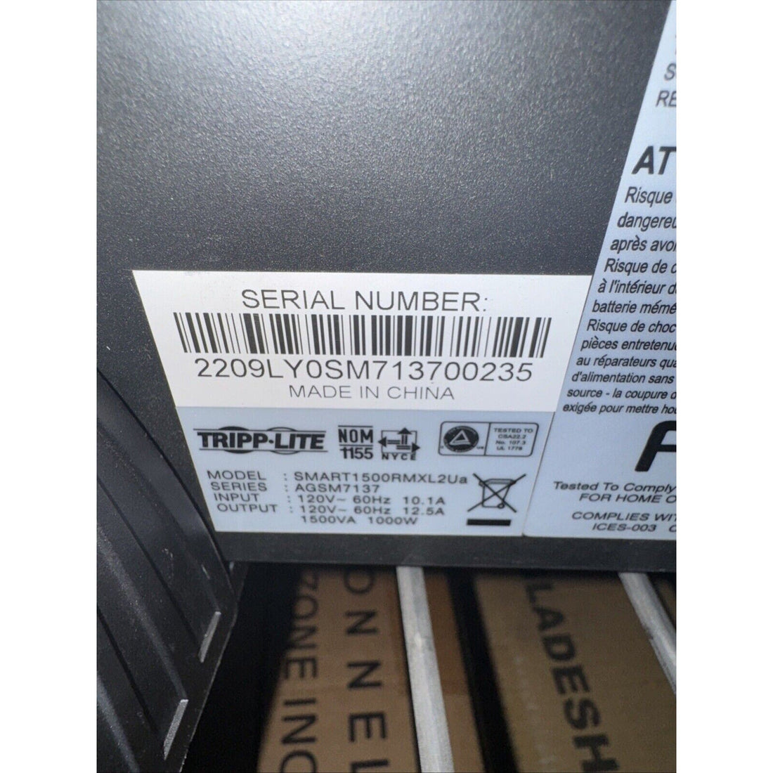 Tripp Lite SU1500RTXL2UA Smart Online 6 Outputs 120V 1.5kVA 1.2kW UPS w battery