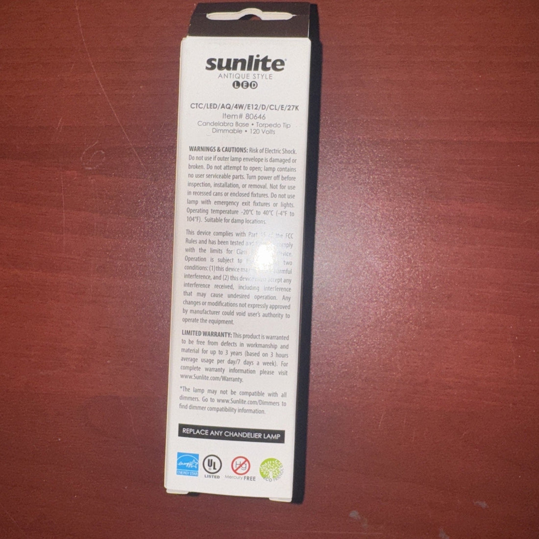 Sunlite LED Filament Chandelier Bulb 4W=40W Torpedo Clear Dim 2700K-#80646