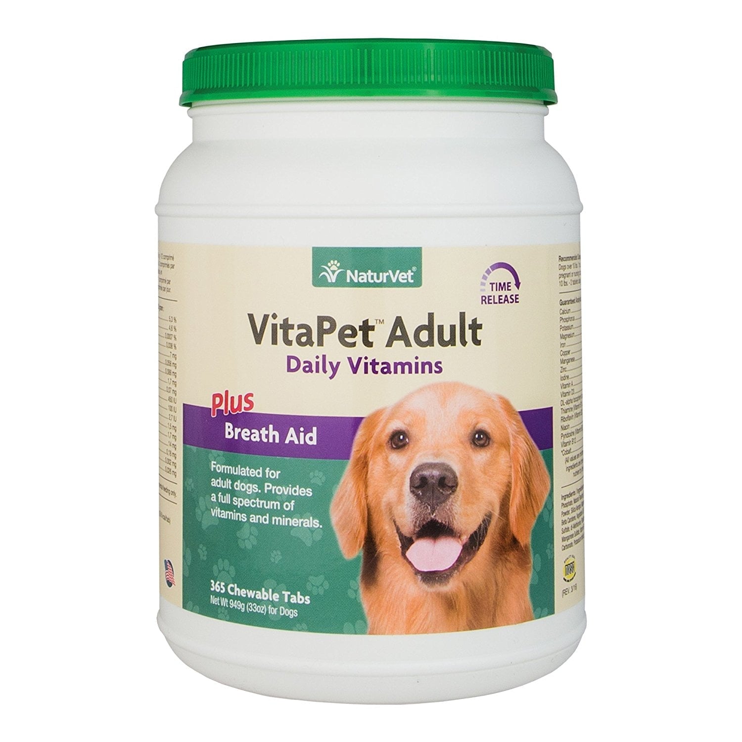 NaturVet VitaPet Adult Daily Dog Vitamins Breath Aid Time Release 365 Tablets
