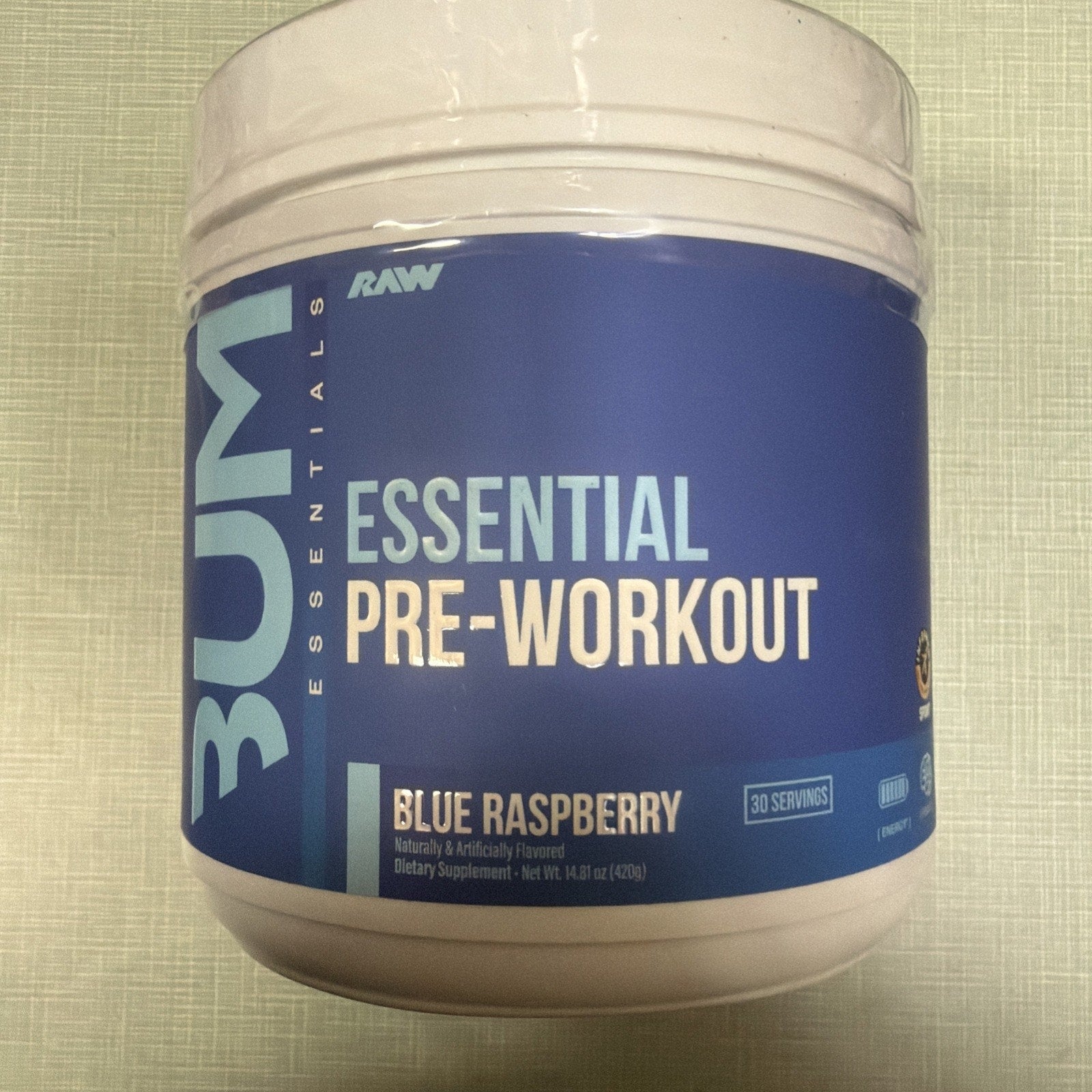 Bum Essential Pre-Workout, Blue Raspberry, 14.81 oz (420g)
