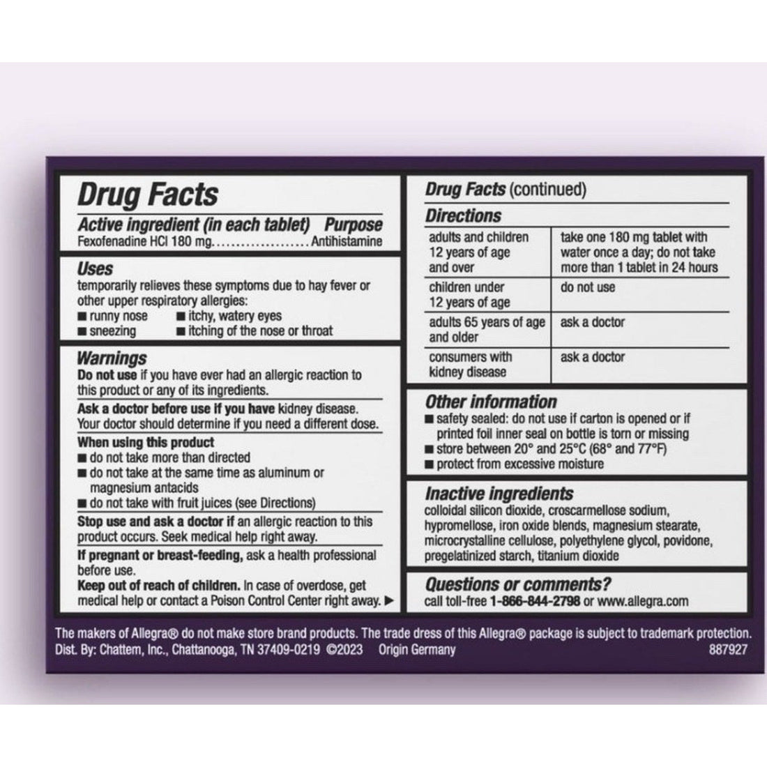 Allegra 24HR Allergy Relief, 180mg, 40 Tablets