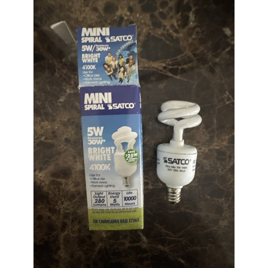 Satco 5W Mini Spiral E12 Candelabra Fluorescent Bulb, 4100K