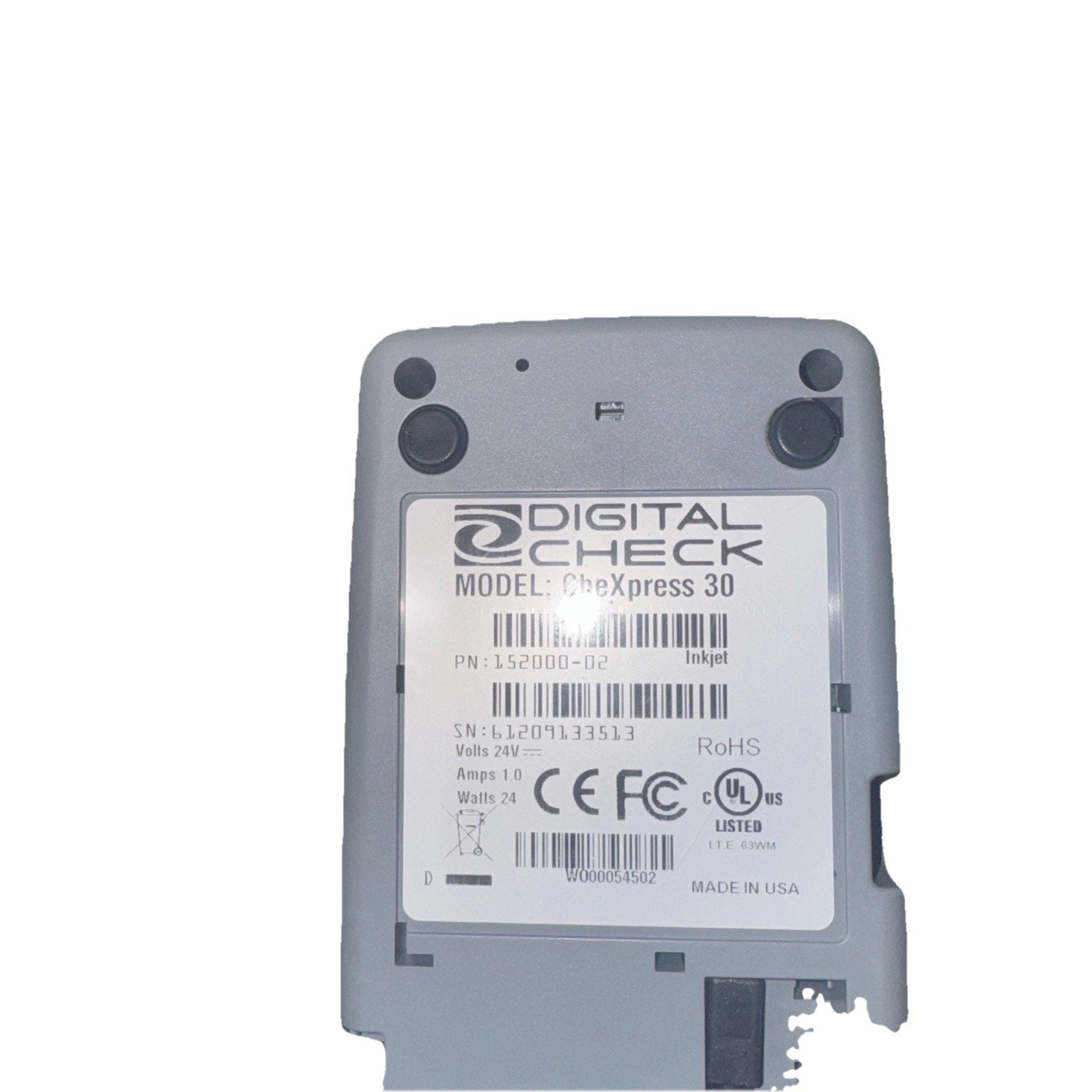 Digital Check CheXpress 30 CX30 InkJet Check Scanner 152000-02 No Adapter