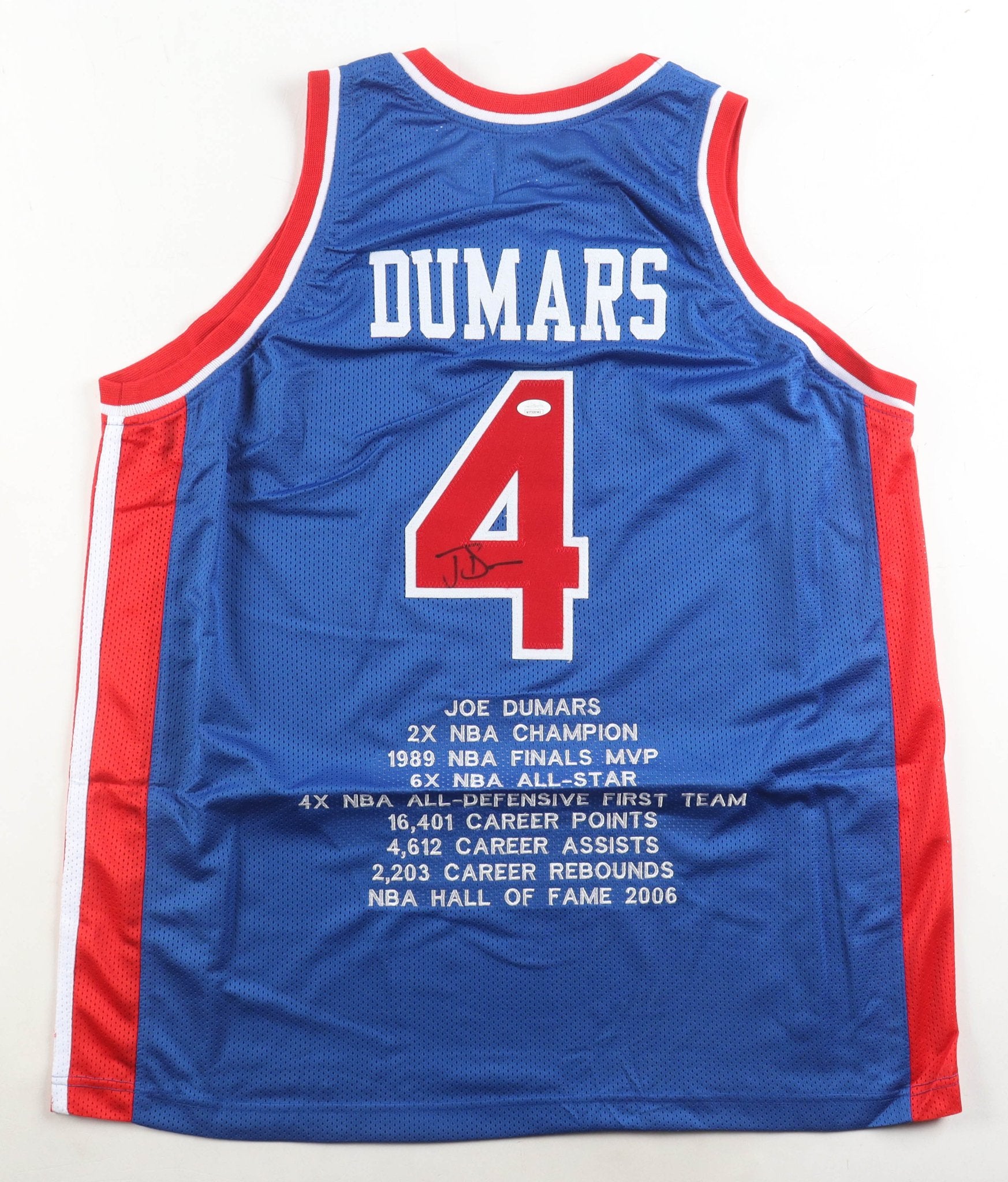 Joe Dumars Signed Detroit Pistons Jersey Career Highlights JSA COA XL