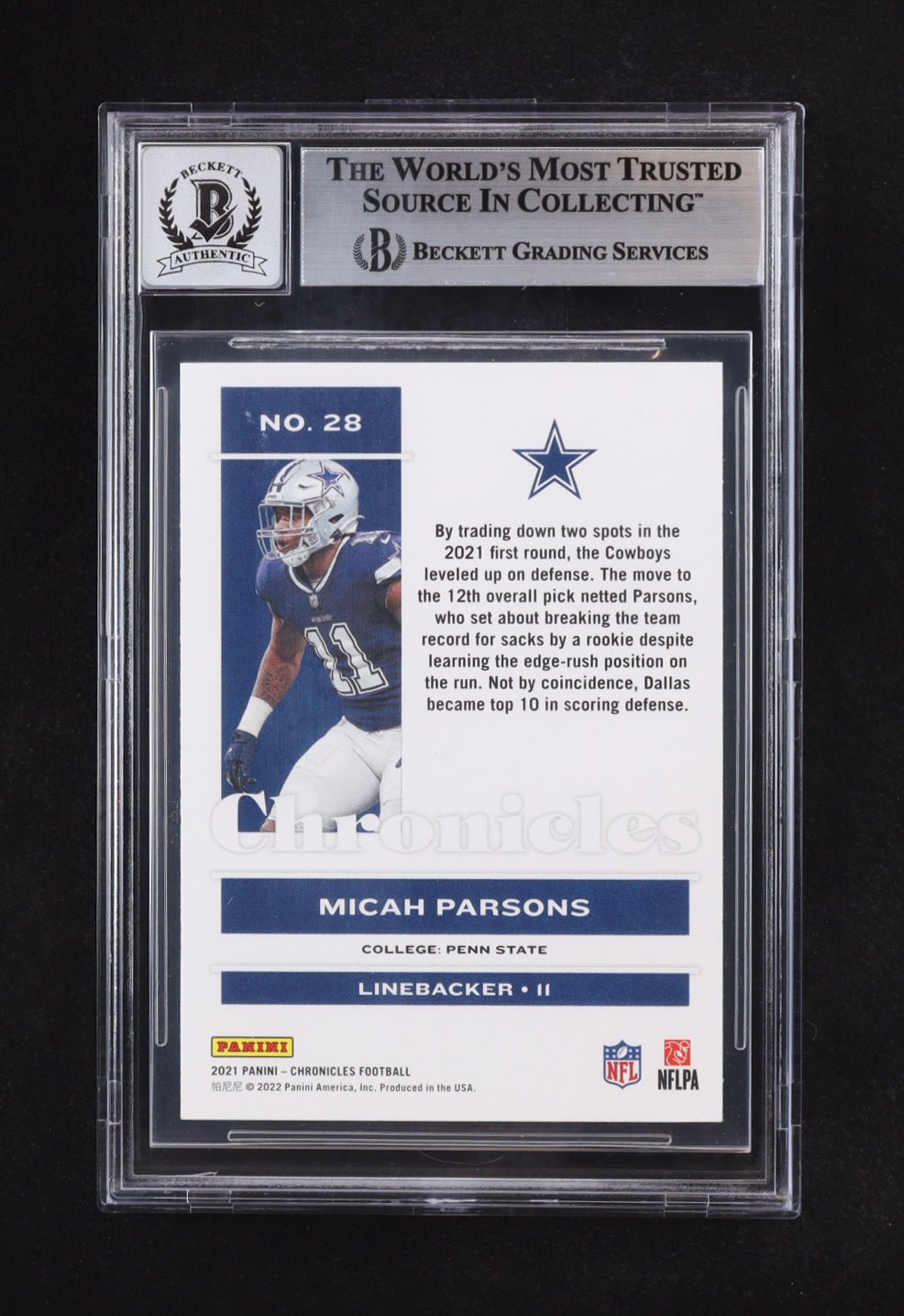 Micah Parsons 2021 Panini Chronicles Rookie Card Autograph