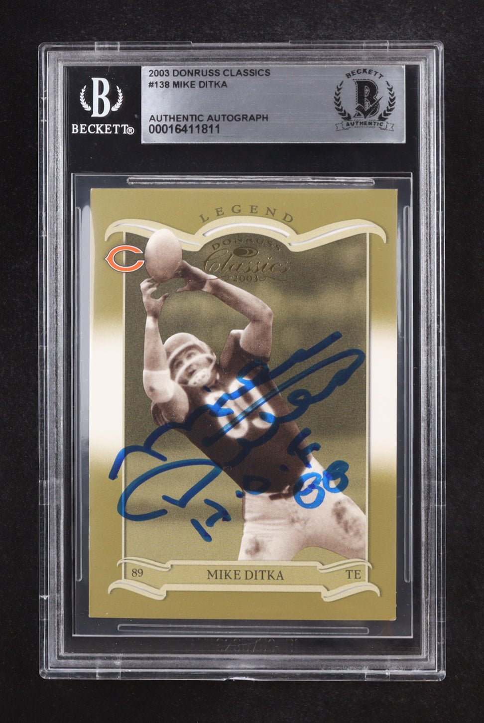 Mike Ditka Signed 2003 Donruss Classics Card HOF 88 Inscription Beckett Auth