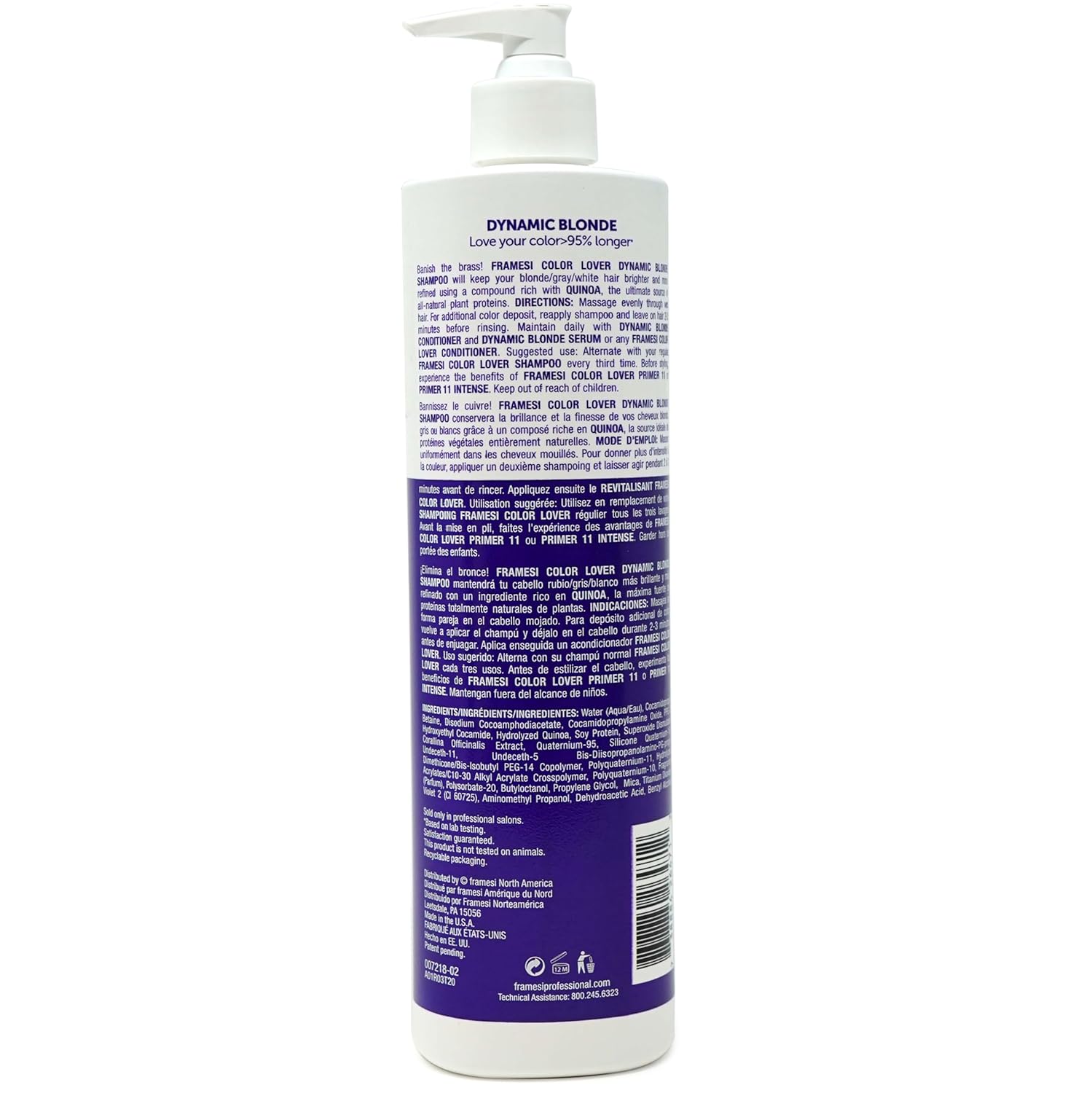 Framesi Color Lover Dynamic Blonde Conditioner, Purple Conditioner, Sulfate Free Conditioner, Color Treated Hair