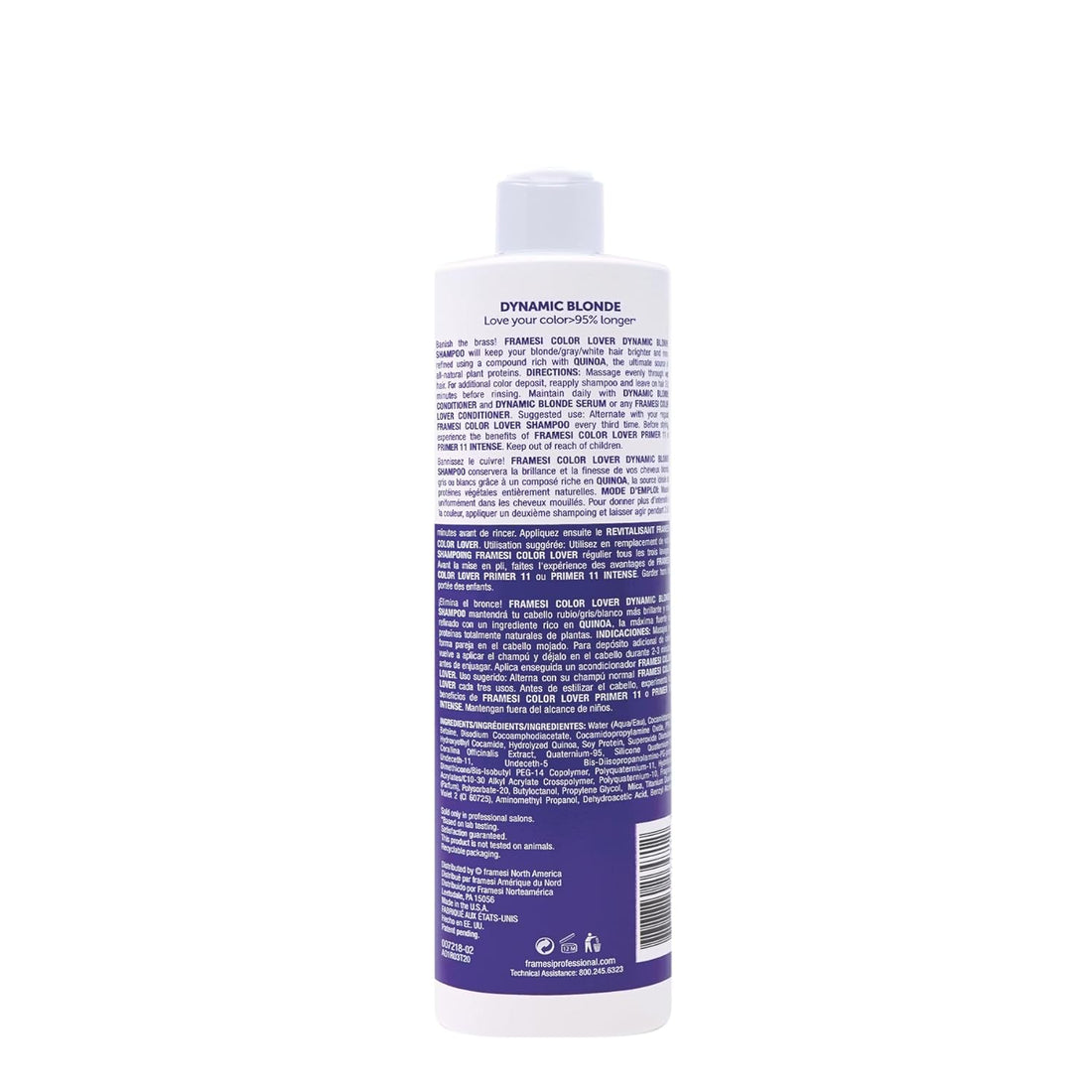 FRAMESI Color Lover Dynamic Blonde Purple Shampoo, Sulfate Free Shampoo, Color Treated Hair