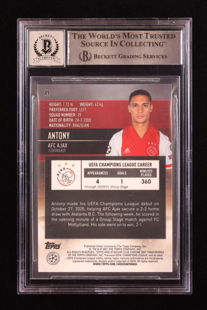 Antony Signed 2020-21 Stadium Club Chrome #49 RC (BGS 10)
