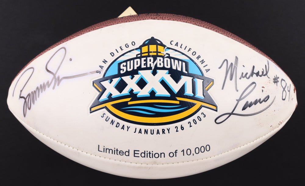 Boomer Esiason & Michael Lewis Signed SB XXXVII Football (Beckett)
