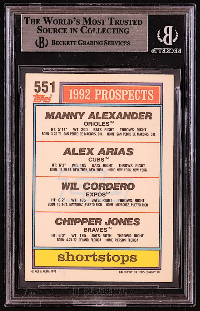 Chipper Jones Alexander Arias Signed 1992 Topps #551 (BGS)