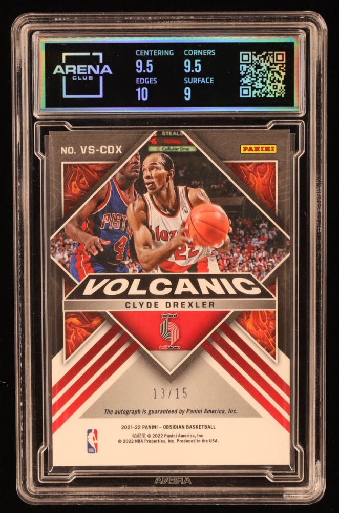 Clyde Drexler 2021-22 Panini Obsidian Volcanic Signatures Electric Etch Green #22 #13/15 (Arena 9.5 | Autograph )